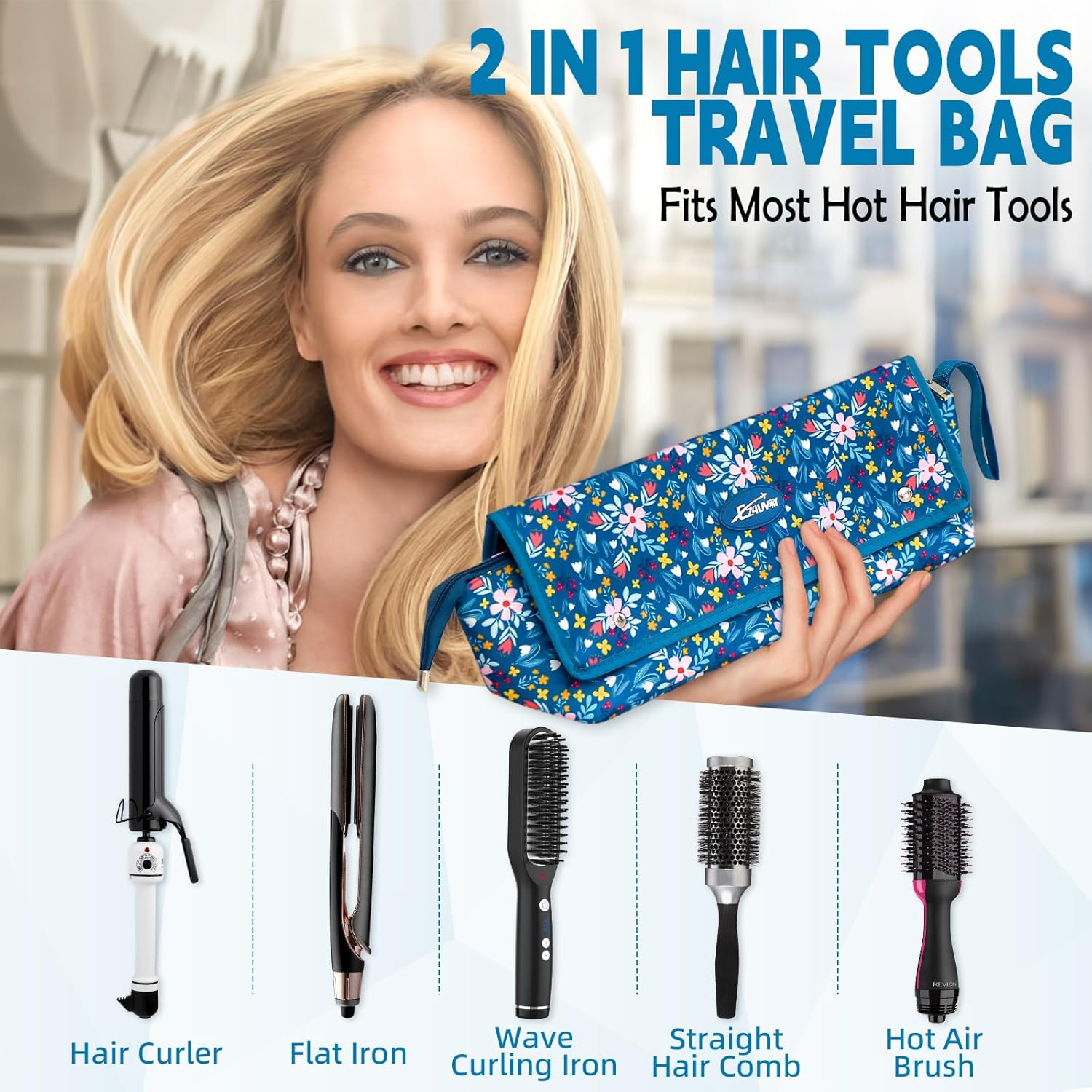 Hair Tools Travel Bag with Removable Heat Resistant Mat,2-In-1 Hair Accessories Organizer Bag for Travel，Portable Travel Carrying Bag for Hot Tools, Flat Irons, Straighteners, Curling Iron,Hair Dryer image number 3