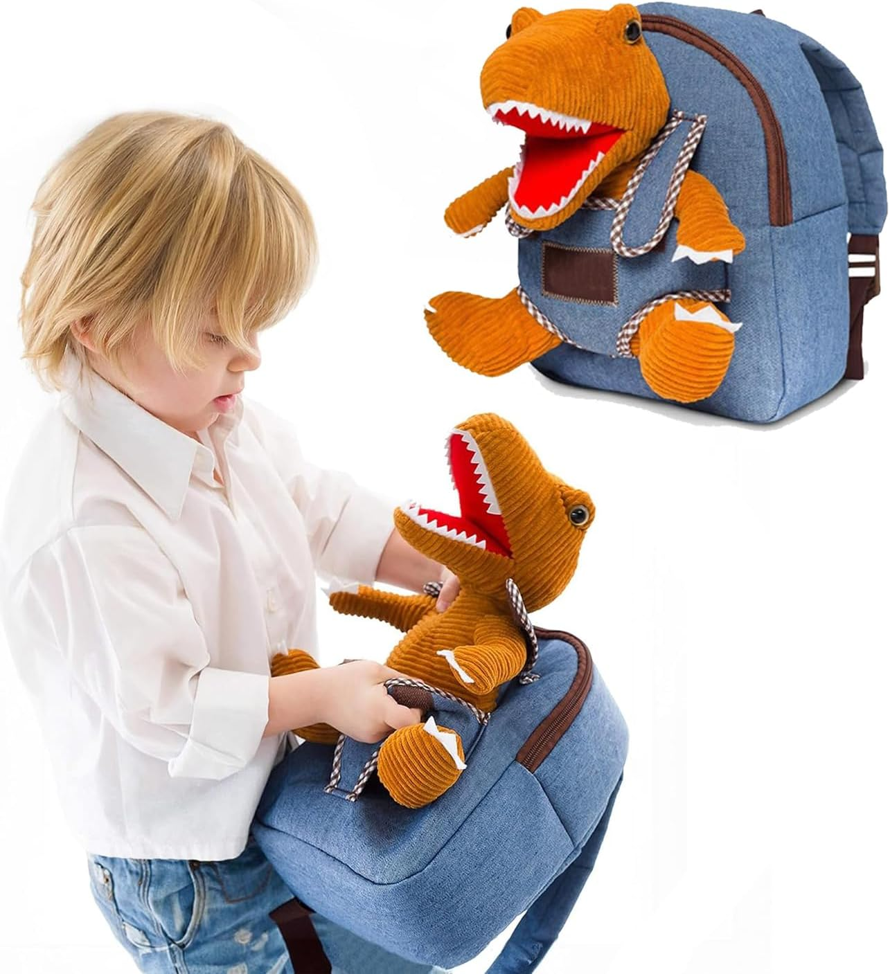 Jiaozoum Schoolbag Backpack for Boys, Dinosaur Book Bag with Adjustable Shoulder Straps & Padded Back, New Semester Gifts Bag for Children 2-5 Y.O. image number 4