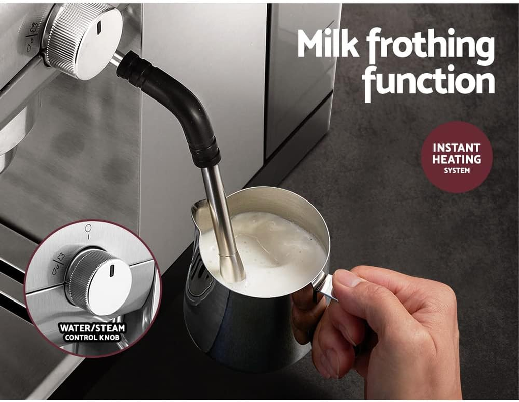 Devanti Coffee Machine, 20 Bar Barista Express Espresso Maker Pod Cafe Cup Latte Cappuccino Milk Frother Machines, with Powerful Pressure Pump Removable Drip Tray and Water Tank Stainless Steel image number 6