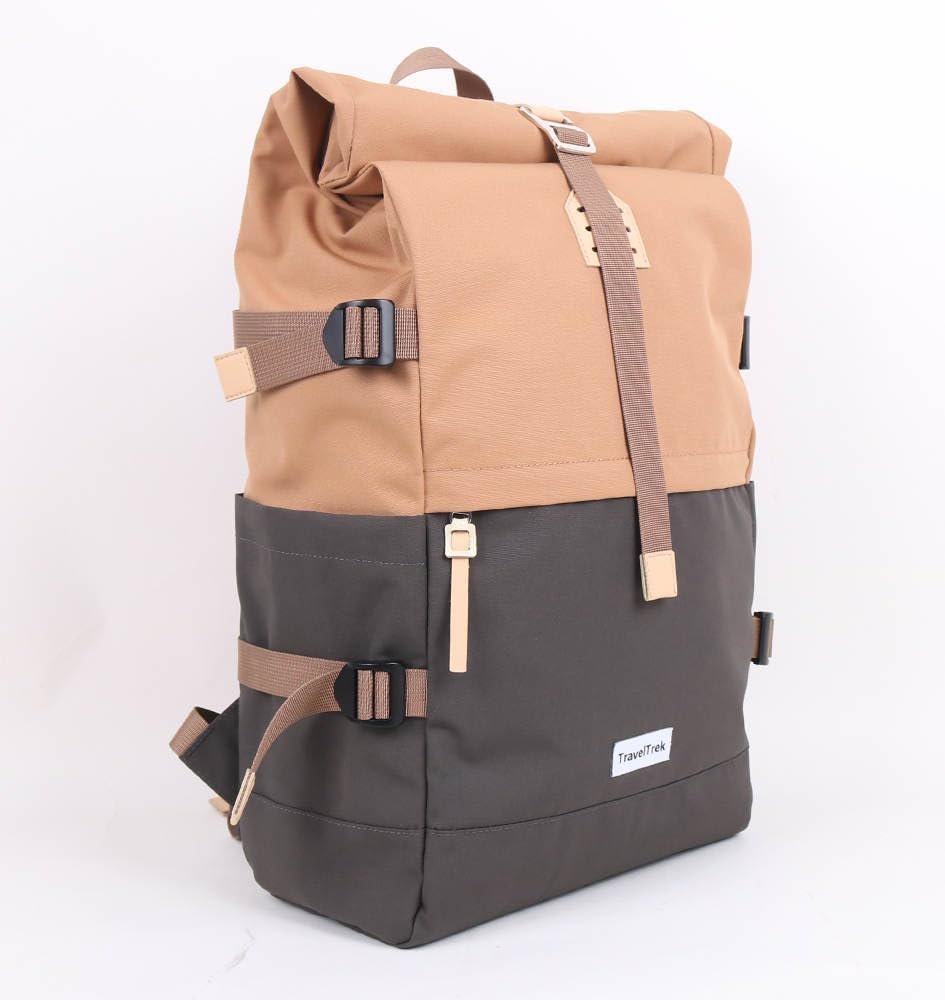 City Cruiser Backpack, 20-29L Capacity, Recycled Polyester, Water Resistant, Rolltop Closure, 16" Laptop Compartment, Apricot Charcoal Mist/Stormcloud Grey