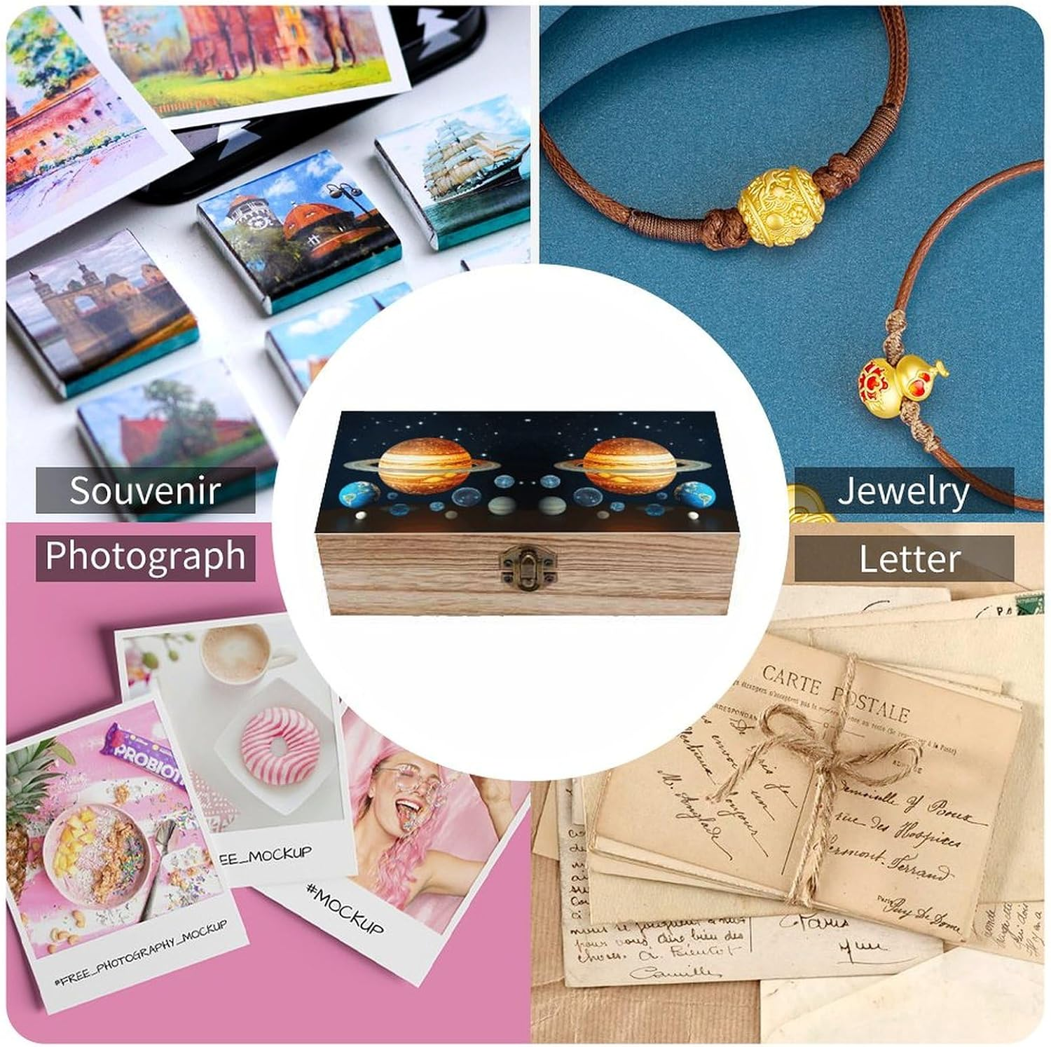 Solar System Planet Wooden Box Wood Wedding Keepsake Boxes with Lids Small Decorative Boxes Lightweight Wooden Memory Storage Box for Crafts Keepsakes Jewelry Photo Letter Storage image number 2