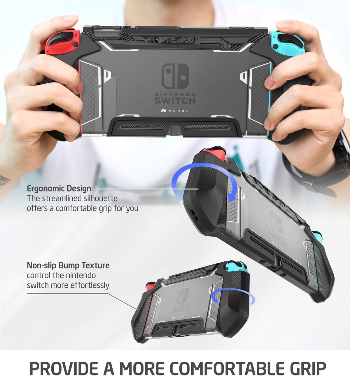Dockable Case for Nintendo Switch, Mumba [Blade Series] TPU Grip Protective Cover Case Compatible with Nintendo Switch Console and Joy-Con Controller (Black) image number 2