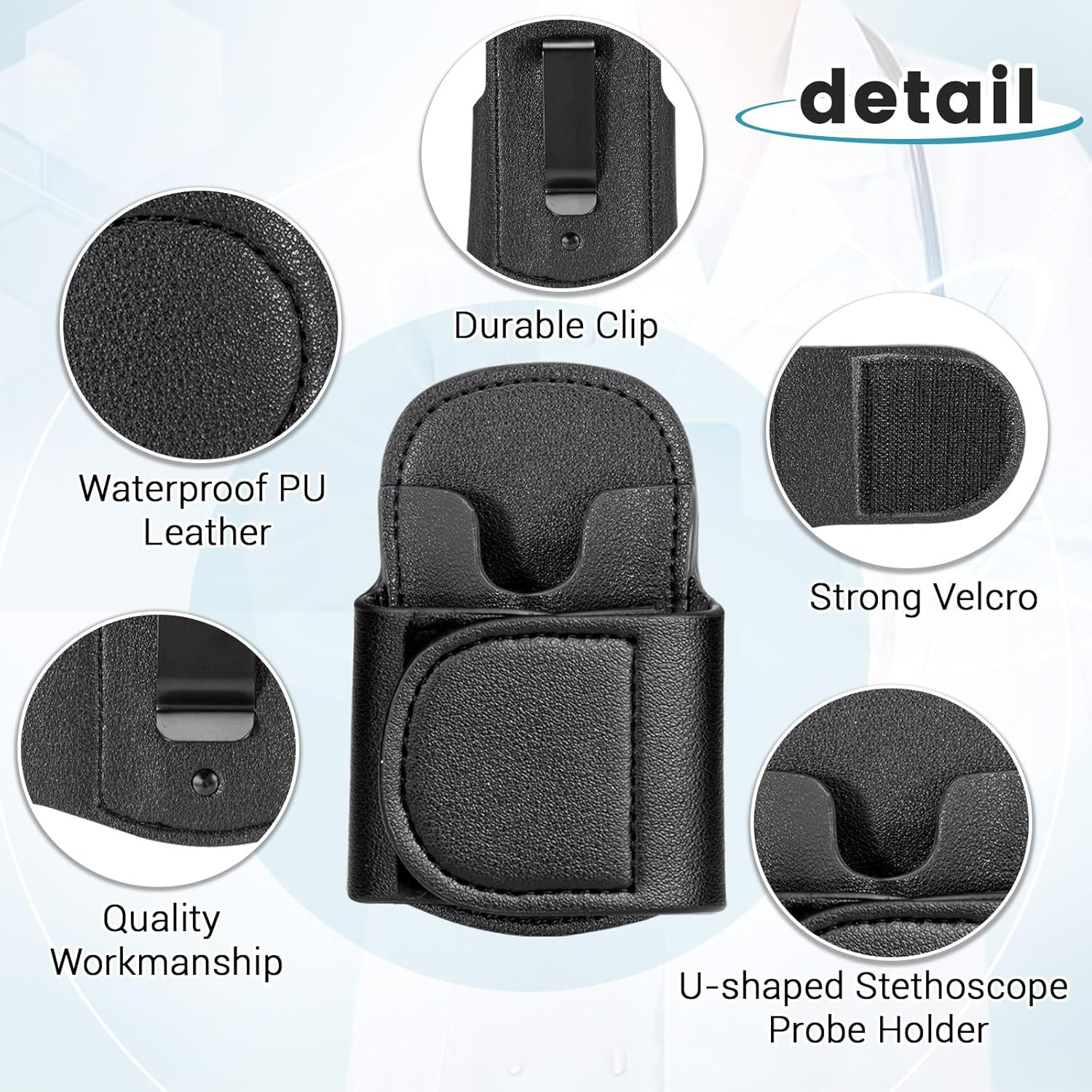 PU Stethoscope Holster, Universal Stethoscope Holder, Stethoscope Holder Hip Clip, Sturdy Stethoscope Holder for Scrubs, Black Stethoscope Accessories (Black) image number 3