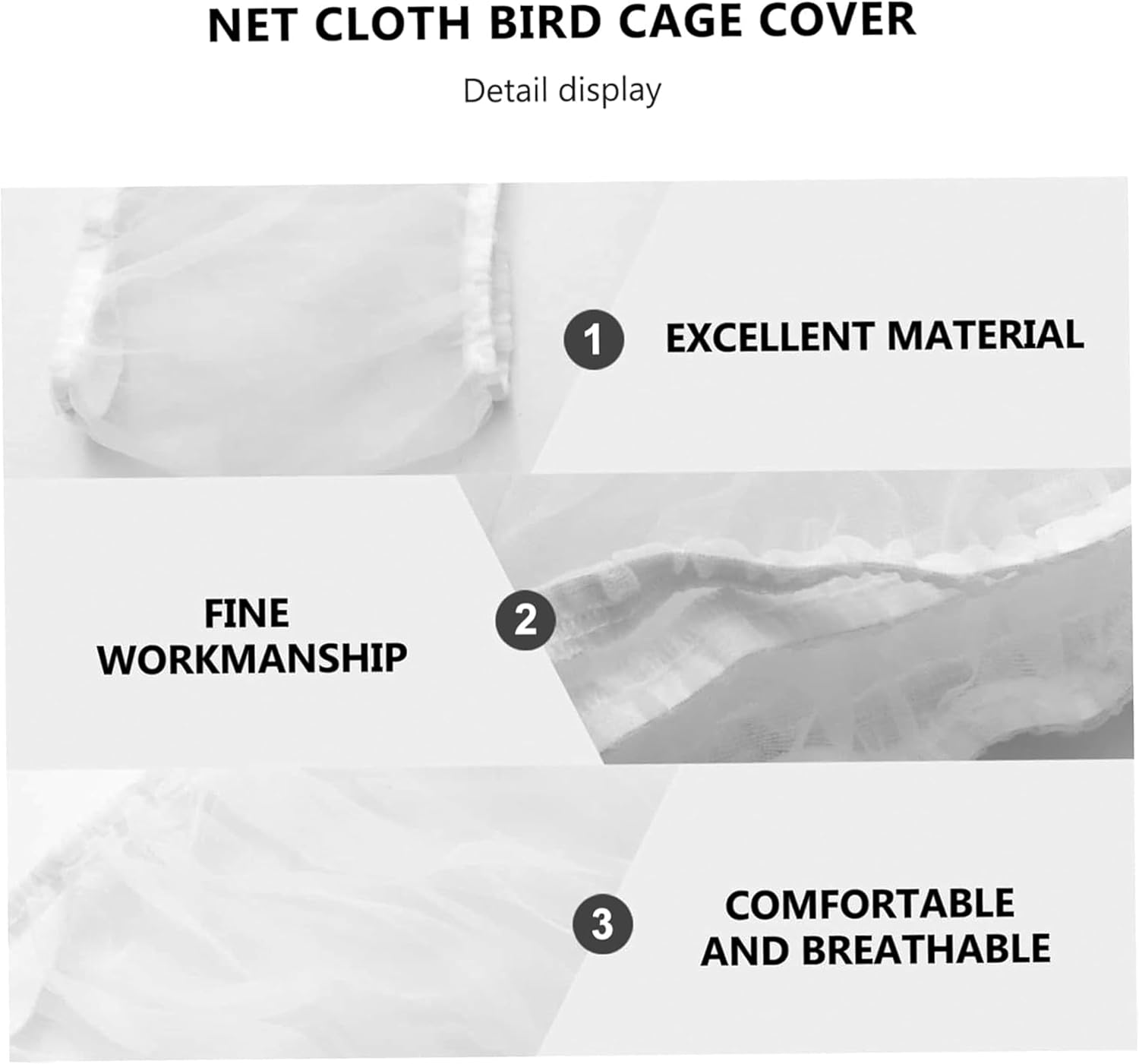 2Pcs Bird Cage Cover,Bird Cage Skirt Net Cloth Cage Net Cover,Universal Birdcage Cover,Protective Net Cover,Used for Parrot Fence Circular Square Cage, Parrot Cage Accessories (White) image number 5