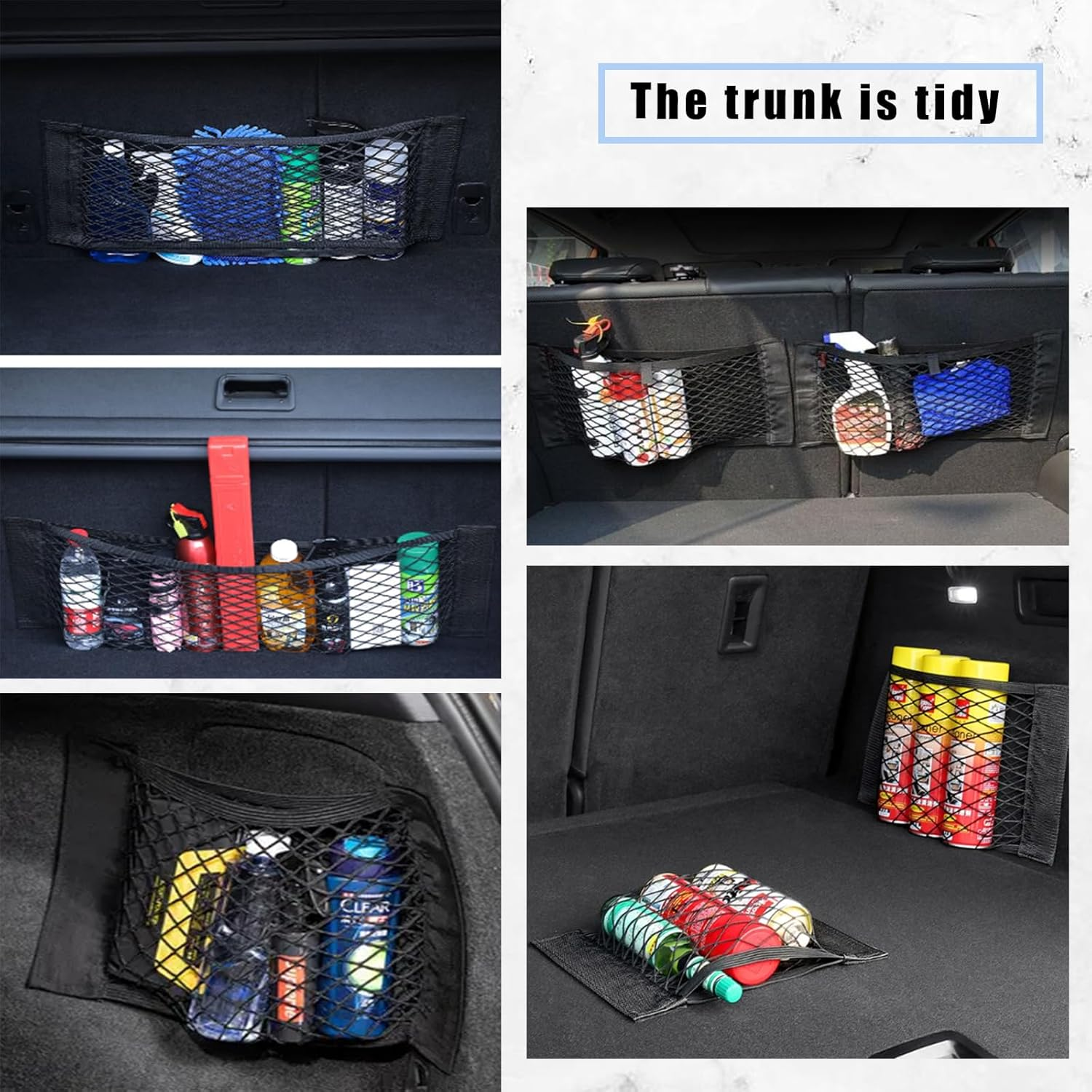 Ulifebetter 2PCS Universal Mesh Cargo Net with Adhesive Tape, 9.8&times;15.7In Small Cargo Storage Mesh Net Car Storage Net Pocket RV Storage Netting Wall Mesh Pocket Net for Rv Car Trunk Boat(Black) image number 2