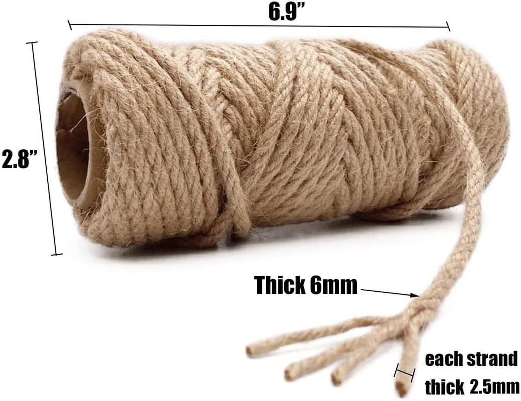 Leecogo 6Mm Jute Rope, 66 Feet 4 Ply Heavy Duty and Thick Twine Rope for Gardening, Crafting, Packing, Bundling and Home Decor image number 2