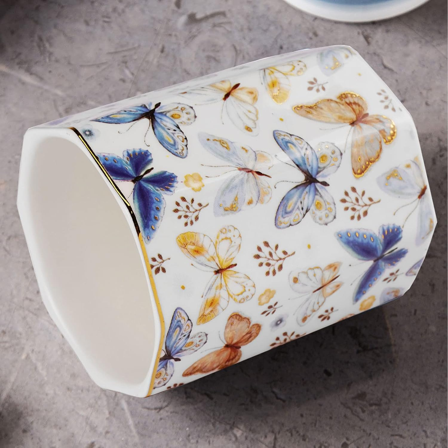 Jwest Pen Holder, Ceramic Shiny Gold Graphic Butterfly Pattern Pencil Cup for Girls Kids Women Durable Stand Desk Organizer Makeup Brush Holder Gift for Office, Classroom, Home Butterfly image number 1