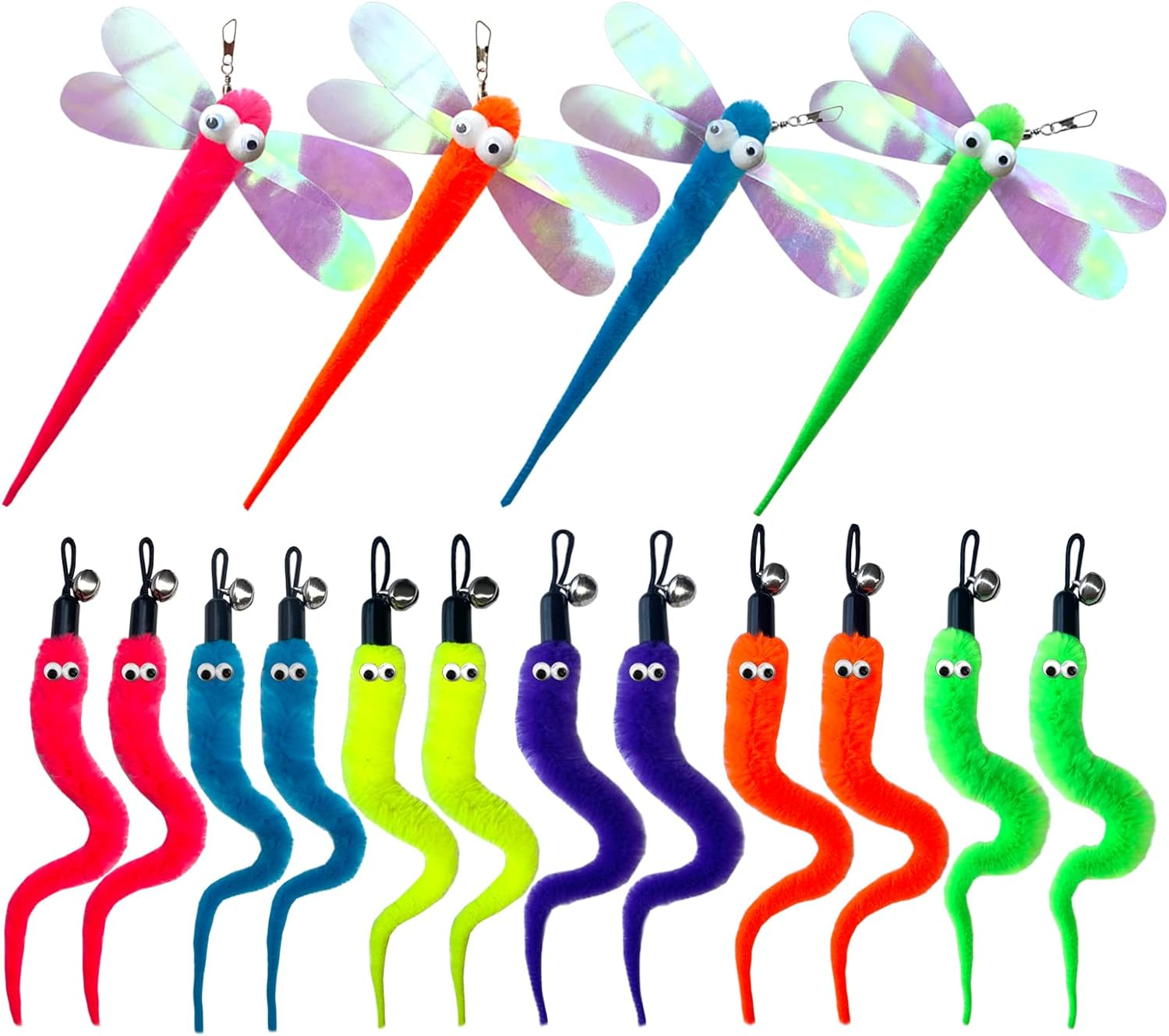 Acceleah Cat Worm Toy Refills - Assorted Teaser Wand Toys with Bell (14 Pcs) image number 1