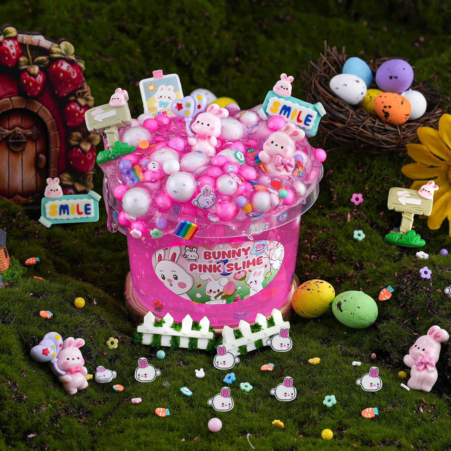 Bunny Clear Slime 300Ml, Pink Clear Slime Kit for Girls Ages 8-12 with 8 Add-Ins, Slime for Kids Party Favors, Non Stick Slime with Easter Eggs Clay, Birthday Halloween Christmas