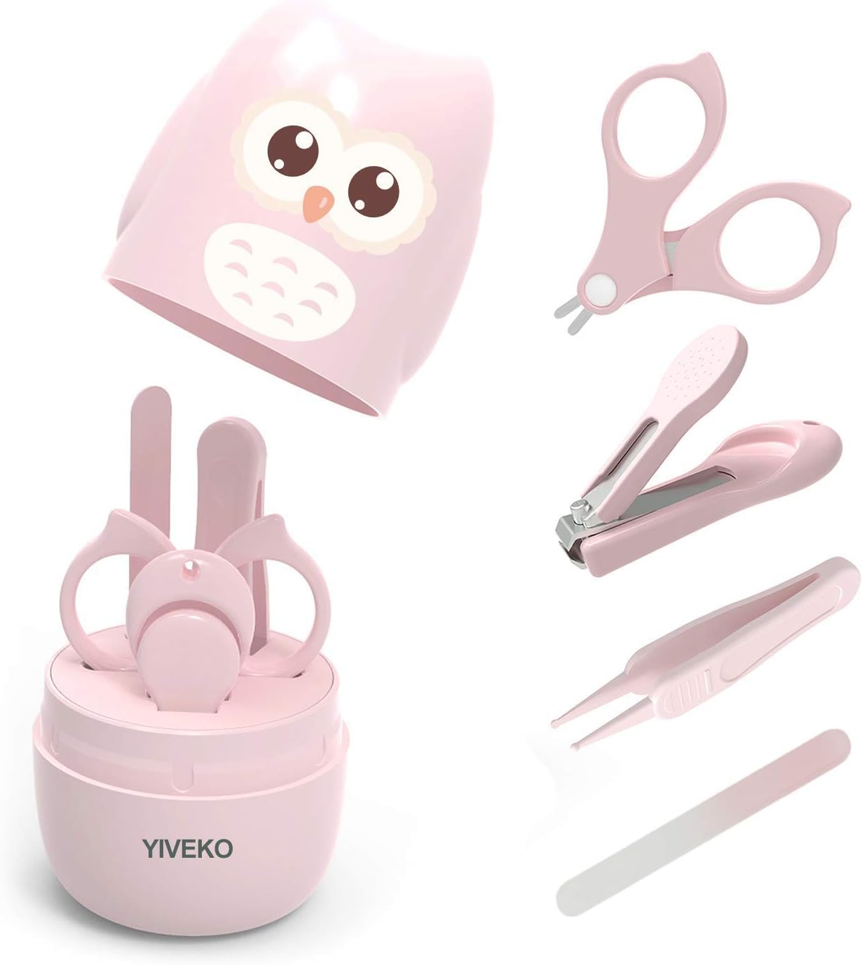 YIVEKO Baby Nail Kit, 4-In-1 Baby Nail Care Set with Cute Case, Baby Nail Clipper, Scissor, Nail File & Tweezer, Baby Manicure Kit and Pedicure Kit for Newborn, Infant, Toddler, Kids-Owl Green