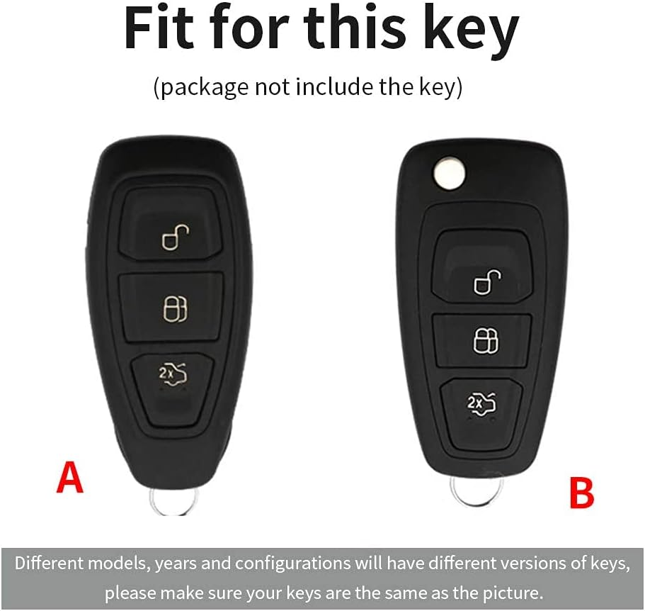 Ontto Leather Car Key Fob Cover Fit for Ford Focus Mondeo Fusion Fiesta Ka Kuga S-Max 2011-2017 Flip Key Case Key Holder Key Shell Keychain Keyring Protective Accessories Black image number 2