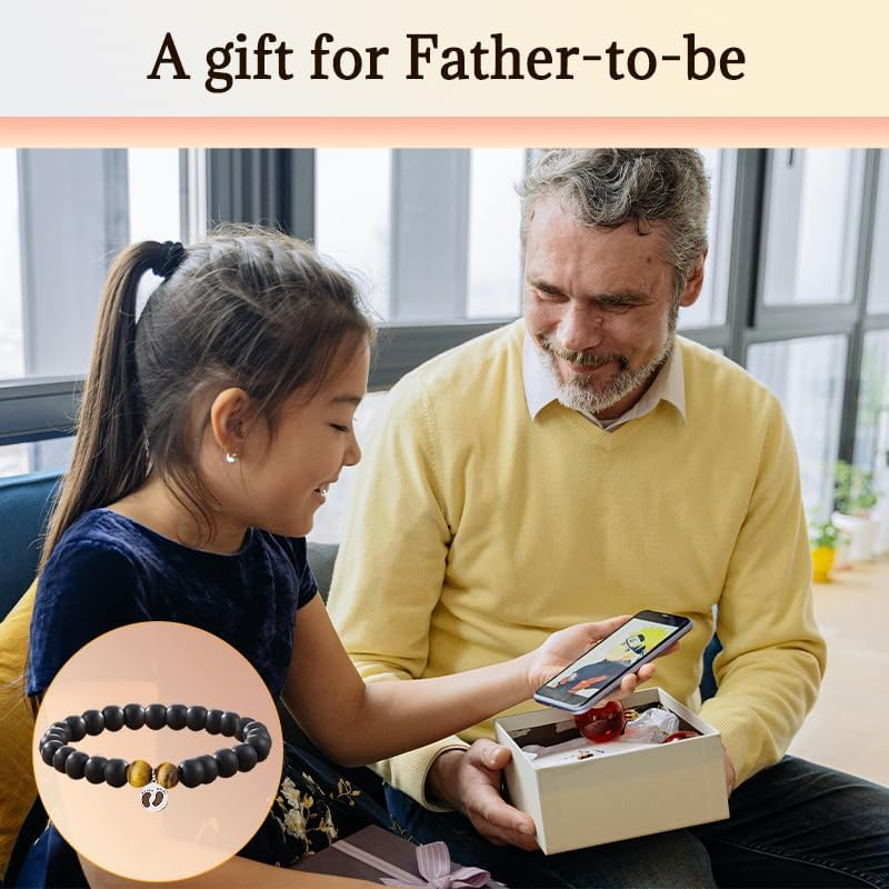 Father Day Gifts for New Dad Birthday Gifts for Dads to Be Gift to Daddy Natural Stone Bracelet with Feet Print Gift - To An Amazing New Dad image number 7