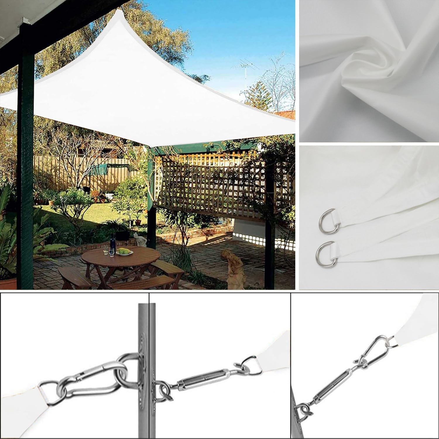 White,3X3 M,Jyhcd Outdoor Square Shade Sails,Premium Waterproof Oxford Fabric,95% UV Block,Includes Free Rope and Fixing Kit,Sun Shade Sail Rectangle for Backyard,Garden,Patio,Parties image number 4