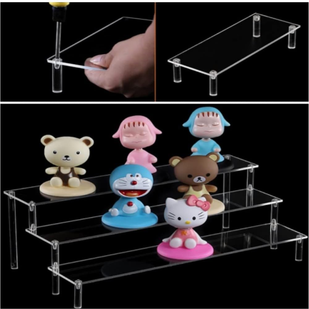 Acrylic Riser Display Stand, 3 Tier Clear Acrylic Display Shelf for Action Figures,Perfume Makeup Dessert Display Risers Steps Dessert Table Stands for Organizer and Decoration image number 3