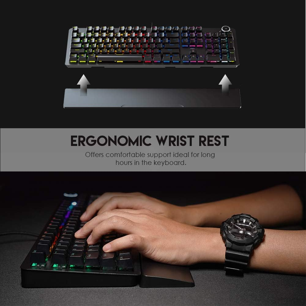 Fantech MK853 Gaming Mechanical Keyboard 104 Keys USB Wired RGB Backlight with Multi-Function Scroll with Ergonomic Wrist Pad (White Color-Red Switch) image number 6