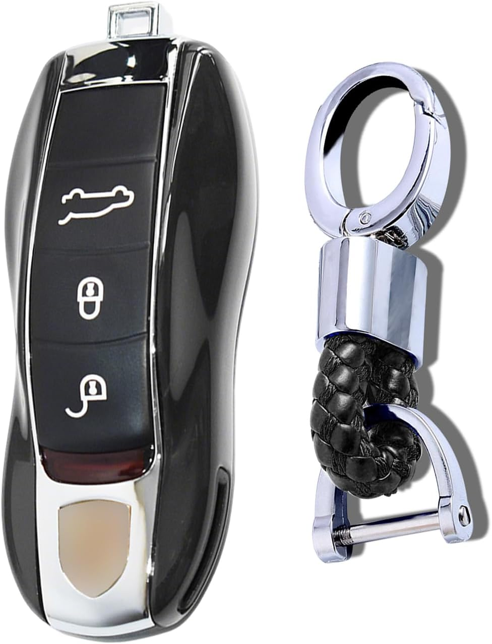 Ontto Key Fob Cover Fit for Porsche Key Shell Replacement Fit for Cayenne 92A Panamera 970 Cayman 981 Carrera 911 991 918 Spyder Macan Key Case Holder Plastic Key Chain Keyring Accessories Black