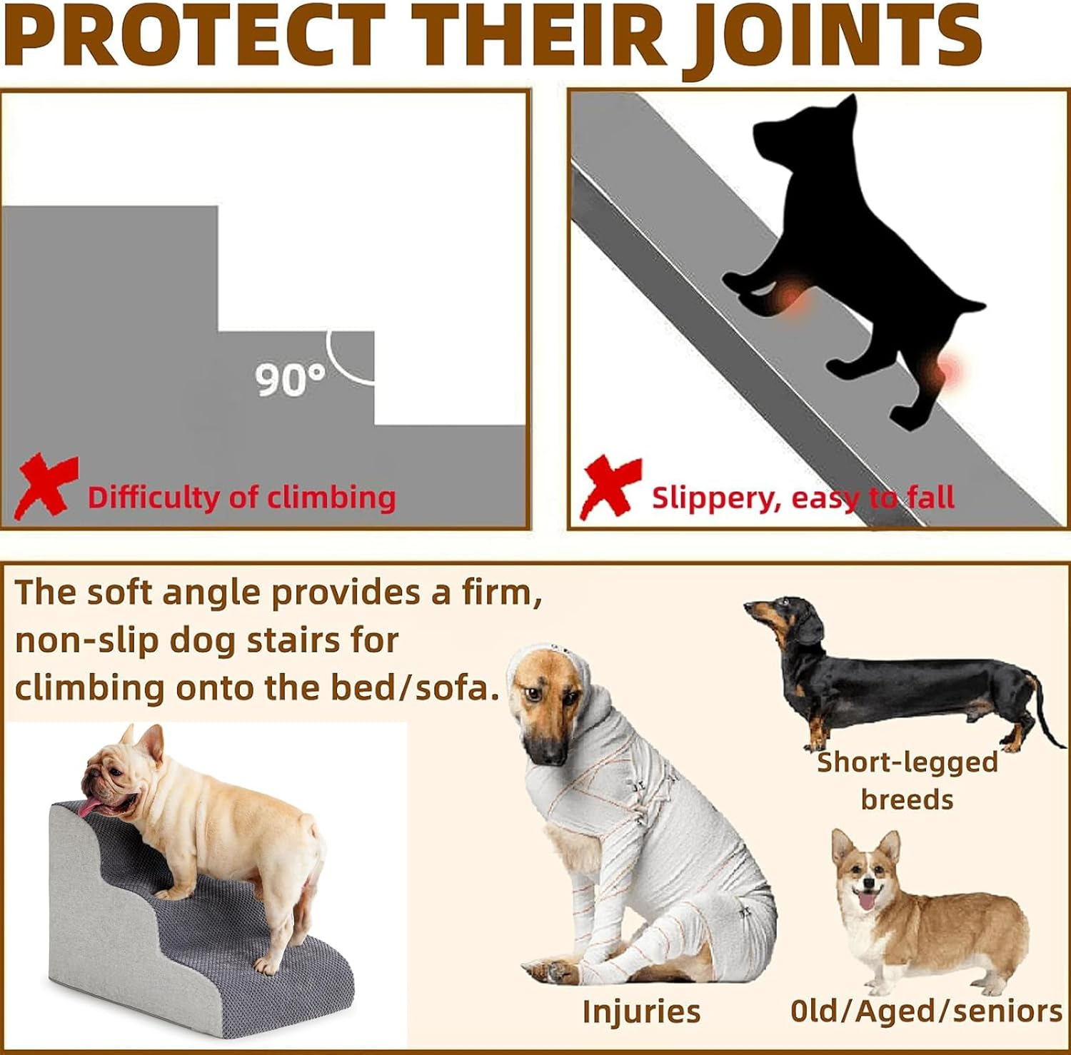 Koreal Dog Stairs for Small Dogs, 3 Steps 40Cm Height Pet Stairs for High Beds, High Density Foam Curved Cat Ramp for Bed and Sofa, Pet Steps for Small Dogs and Cats image number 1