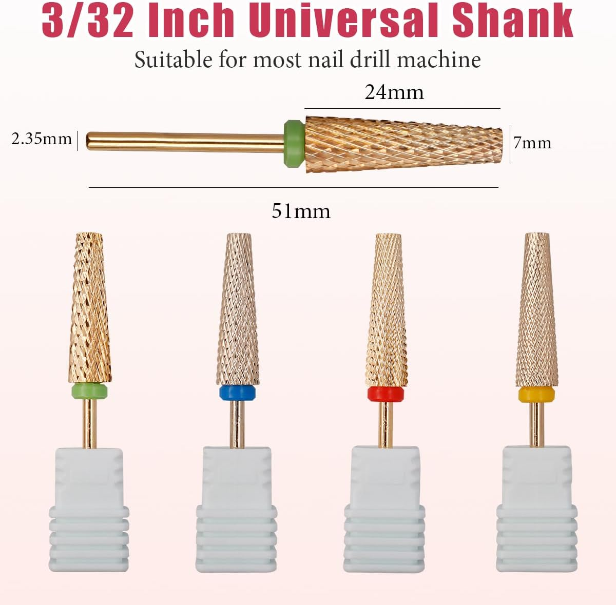 Evponk 4 Pcs Long Nail Drill Bits Set, Professional 3/32" Tungsten Steel Alloy Nail File Bits (M, C, F, XF) for Manicure, Pedicure, Salon & Home Use image number 3