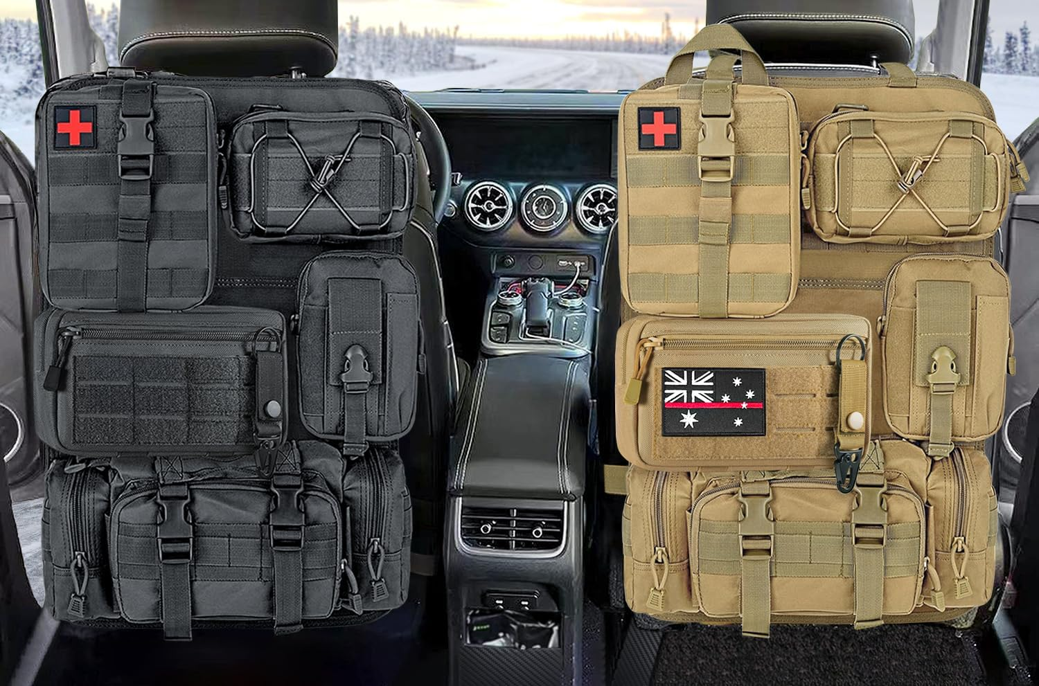 Molle Panel Tactical Car Seat Organiser, Tactical Car Seat Back Organizer with 5 Detachable Molle Pouches, Auto Accessory Vehicle Storage Universal Fit (Style II) - Style Iii image number 2