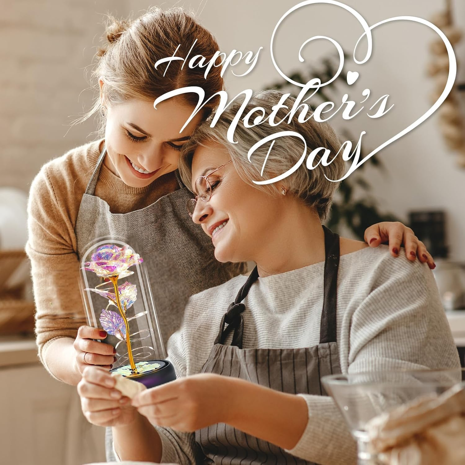 Gifts for Women, Mothers Day Flowers Gifts for Mom from Daughter Son, Valentines, Colorful Rainbow Light up Rose in a Glass Dome Mom Birthday Presents for Her Wife Grandma (Colourful) - Purple image number 3