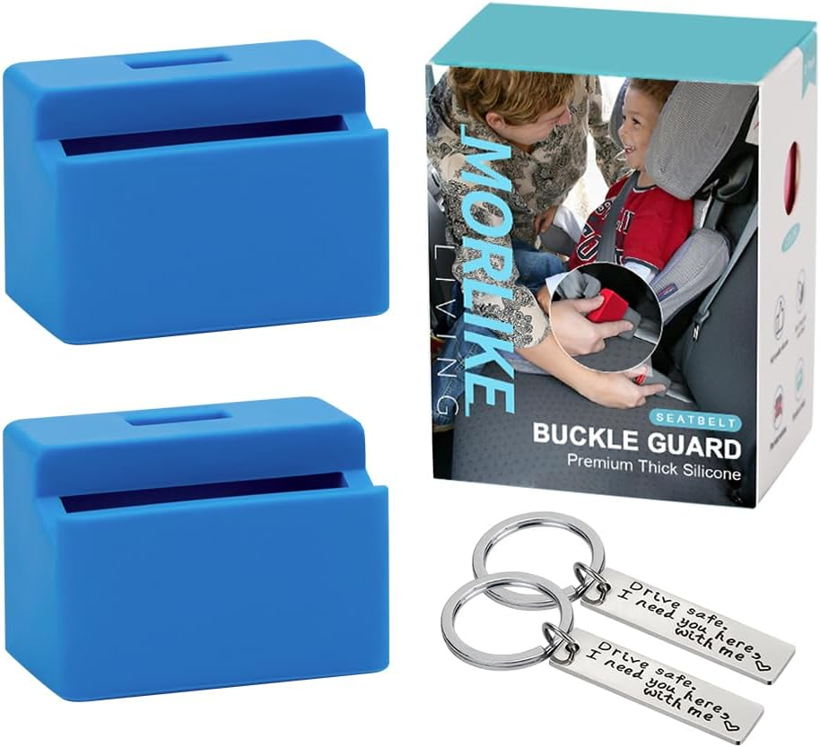 Morlike Silicone Seatbelt Secure Buckle Safety Cover Lock | Keep Children Safe in Car Seat and Prevent Kids from Accidentally Unbuckling | Buckle Guard Fits Almost Vehicles (Light Blue, 2 Pack)