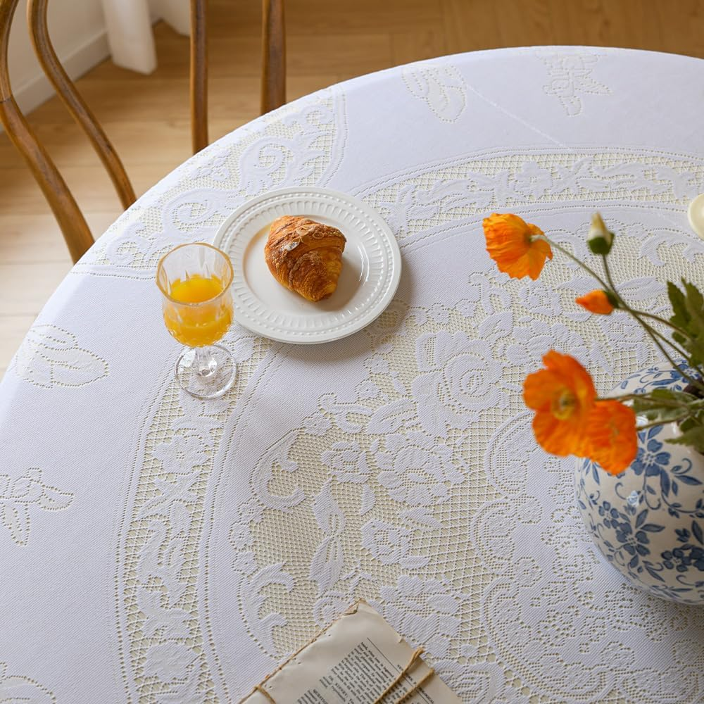 Anaado Lace round Table Cloth for Dining Table 70 In, round Table Cover, White, 180CM image number 3