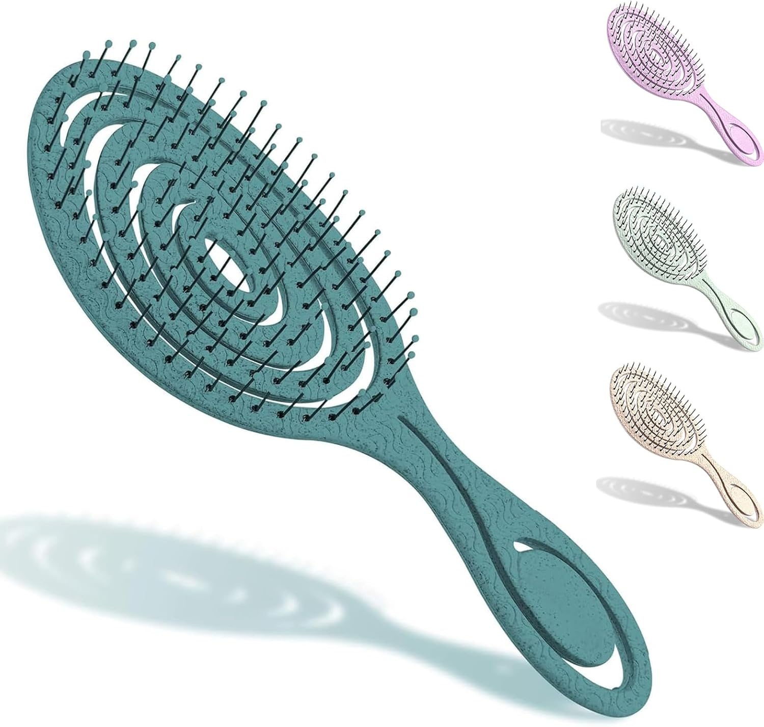 ETHEL Organic Hair Brush without Pulling for Women, Men & Children - Detangling Brush Also for Curls & Long Hair - Unique Professional Detangler Brush with Spiral Spring (Teal)
