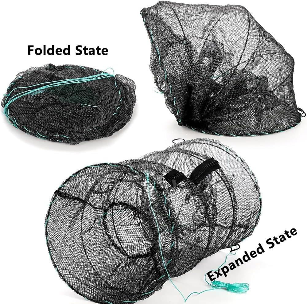 Set of 2 Fishing Bait Trap, Collapsible Cast Net, Trap Net for Catching Crabs, Lobster, Shrimp and Crayfish, Portable Folded Fishing Accessories