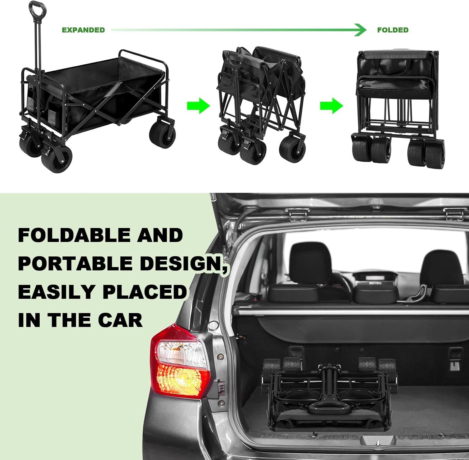 Folding Wagon Cart Collapsible Wagon with All-Terrain Wheels for Beach Picnic Garden Utility Trolley Trailer Barrow Market Grocery Shopping Sports Outdoor Camping Luggage Collapsible 150Kg - 95 X 54 X 71-100 Cm Be image number 5