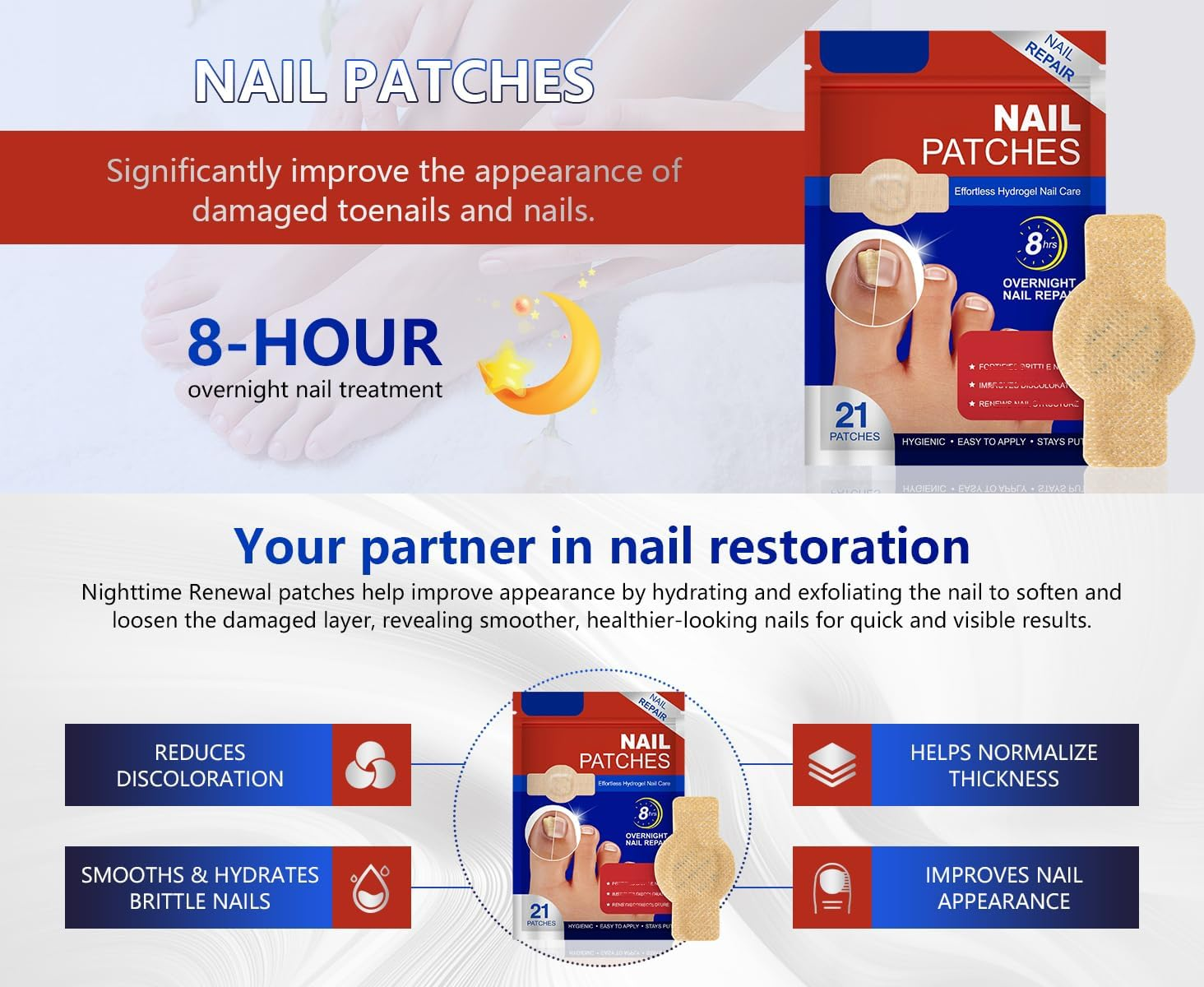 42 PCS Fungal Nail Patches for Toenails, Toenail Treatment Patches Extra Strength - Nighttime Nail Patches, Nail Repair for Restores Damaged Nails and Appearance of Discolored image number 6