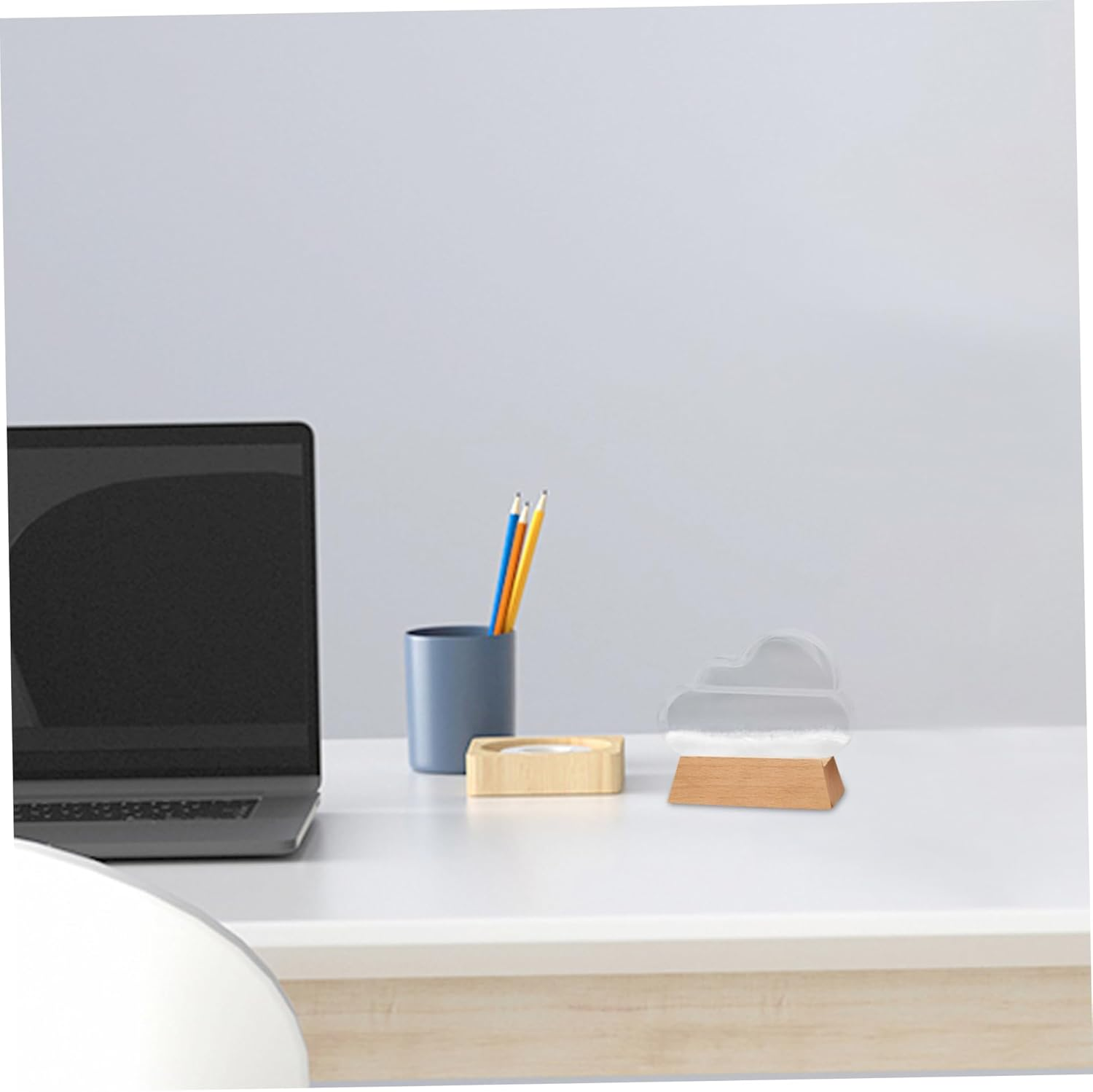 Storm Glass Weather Forecaster Cloud Shape Storm Glass Weather Predictor with Wood Base Decorative Home Weather Station Bottle Ornament for Office Home Decor Gift image number 2