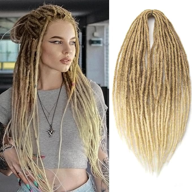 PORSMEER 24 Inch Dreadlocks Extensions 10 Strands Handmade Dreadlock Crochet Hair Braids Synthetic 0.6 Cm Hippie Straight Double Ended Dreads Goddess Locs Crochet Hair for Women (4#, Double-Ended)