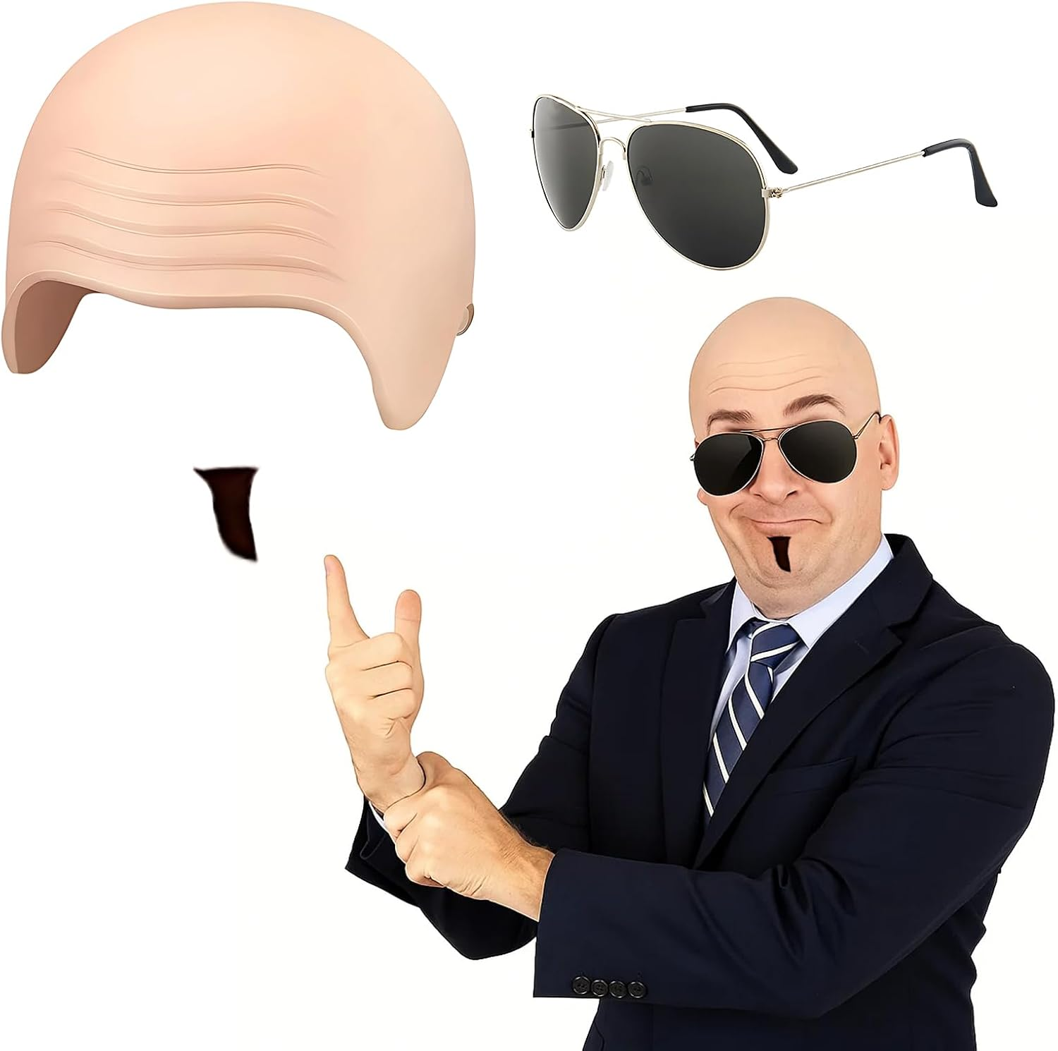 Pitbull Costume Set, Bald Cap Pitbull with Sunglasses and Fake Beard, Bald Cap for Party and Cosplay, One Size, Skin-Friendly Materials image number 5