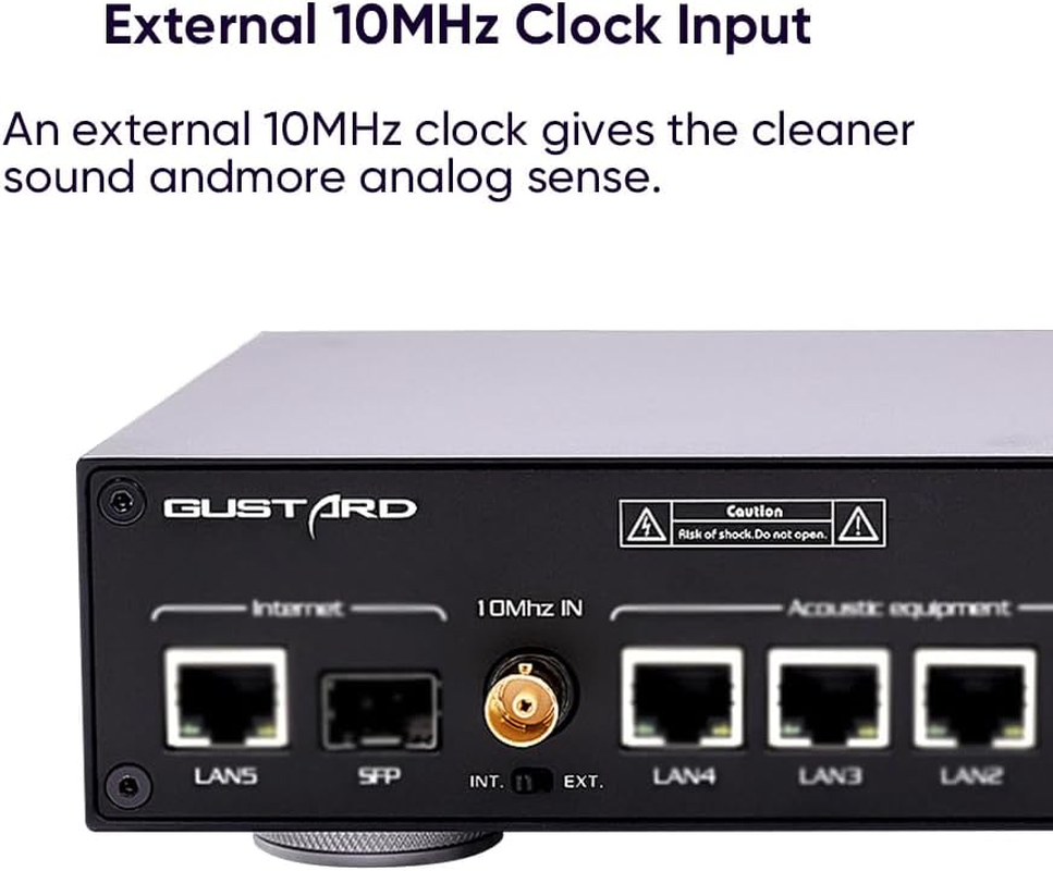 Gustard N18 PRO Hifi Audio Network Switch, 5* Ethernet Ports 1* SPDIF Optical Fiber Input Interface, BNC 10 Mhz Clock Input, High Performance Network Switch for Hifi Audio Streaming (Black) image number 1