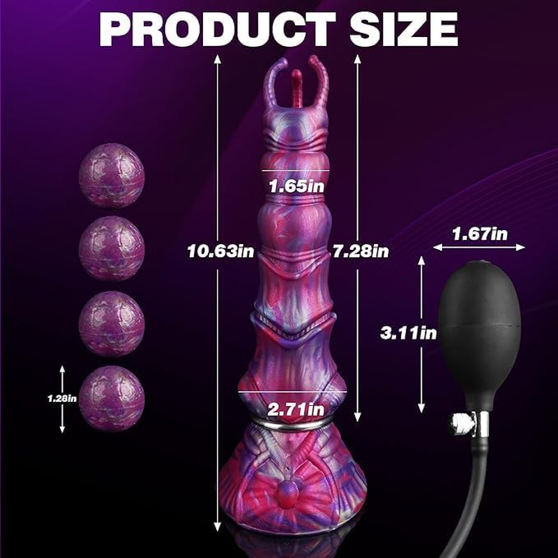 10" Monster Dildo, Fantasy Ovipositor Dildo with 4 Eggs, Big Dog Knot Squirting Ejaculating Dildos, Inflatable Dildos with Inflating Pump, Anal Adult Sex Toys for Women Men image number 5