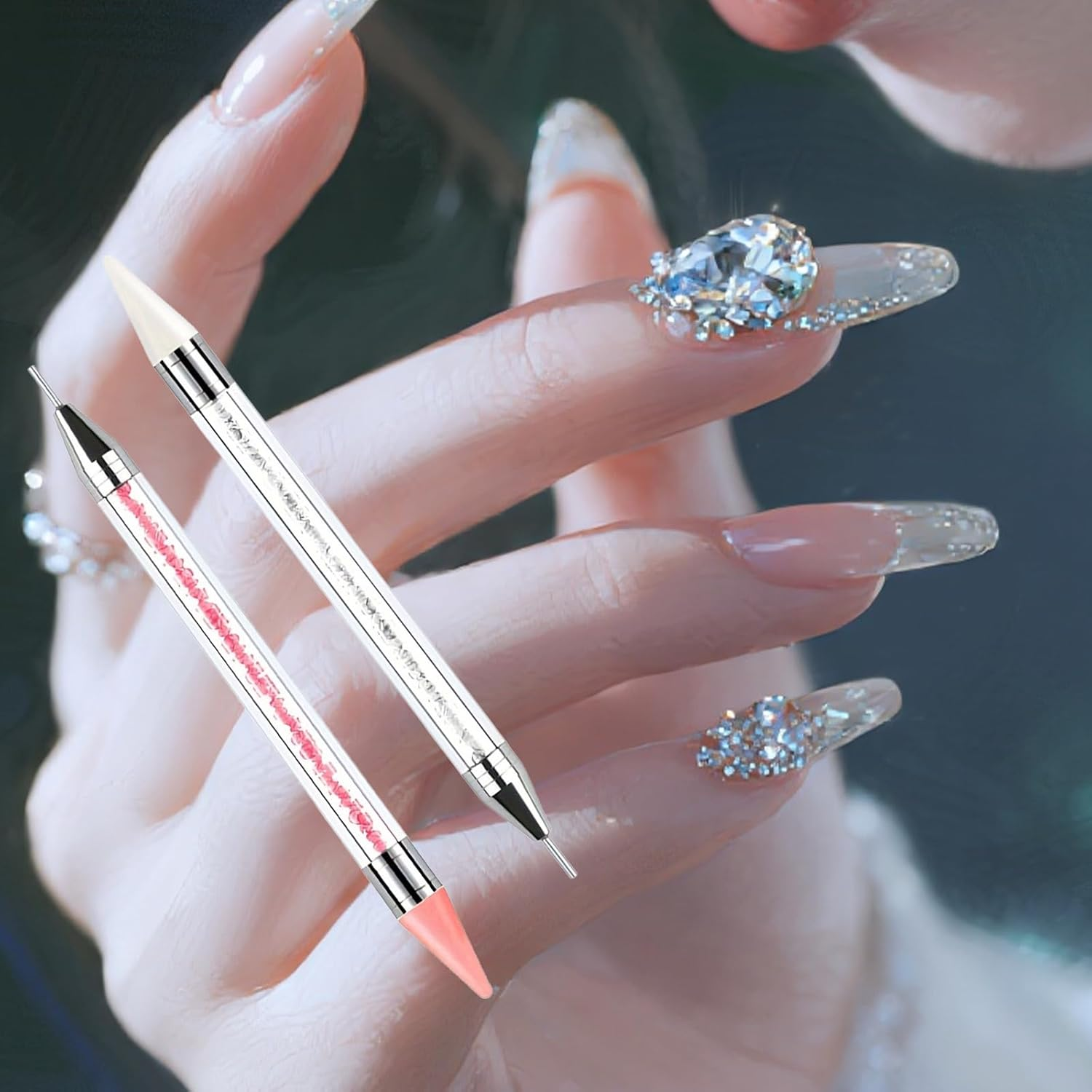 Nail Art Tools - Bedazzling Kit with Acrylic Handle, Dual-Ended Rhinestones Applicator, 4 Extra Wax Tips and 1 Tweezer image number 4