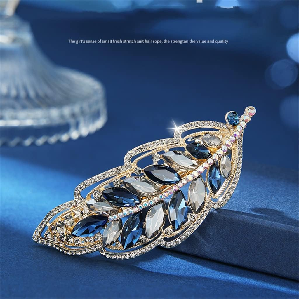 Rhinestone Hairpin,Crystal Barrette,Curl Hair Clip,Leaf Hairpin Female Clip Headdress Back Head Spring Clip Rhinestone Hairpin Hair Accessories (Color : A, Size : 9.6 * 3.8Cm)