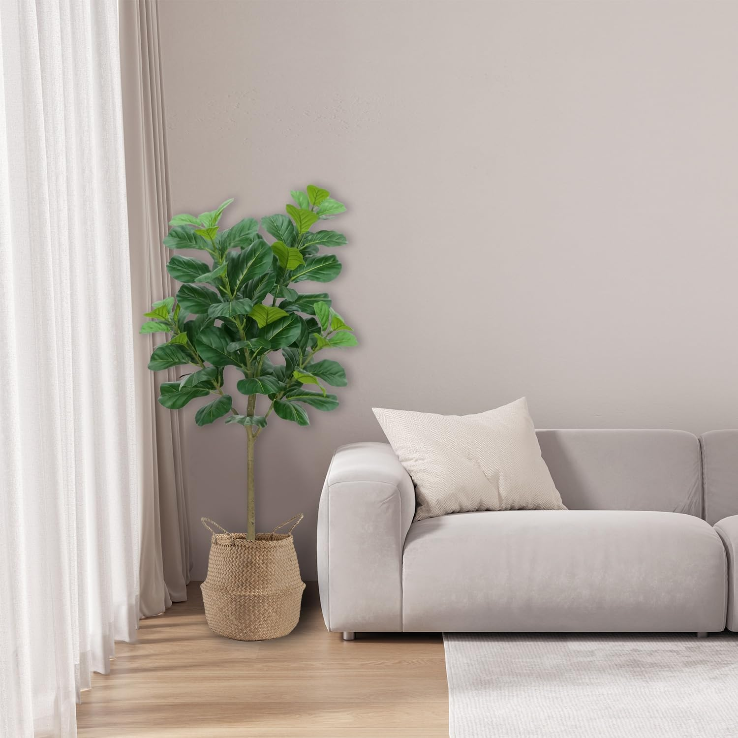 6Ft/180Cm Artificial Fiddle Leaf Fig Tree, Tall Fake Plants for Indoor Outdoor Decor, Fake Fig Leaf Tree with Pot for Home Office Living Room Decor