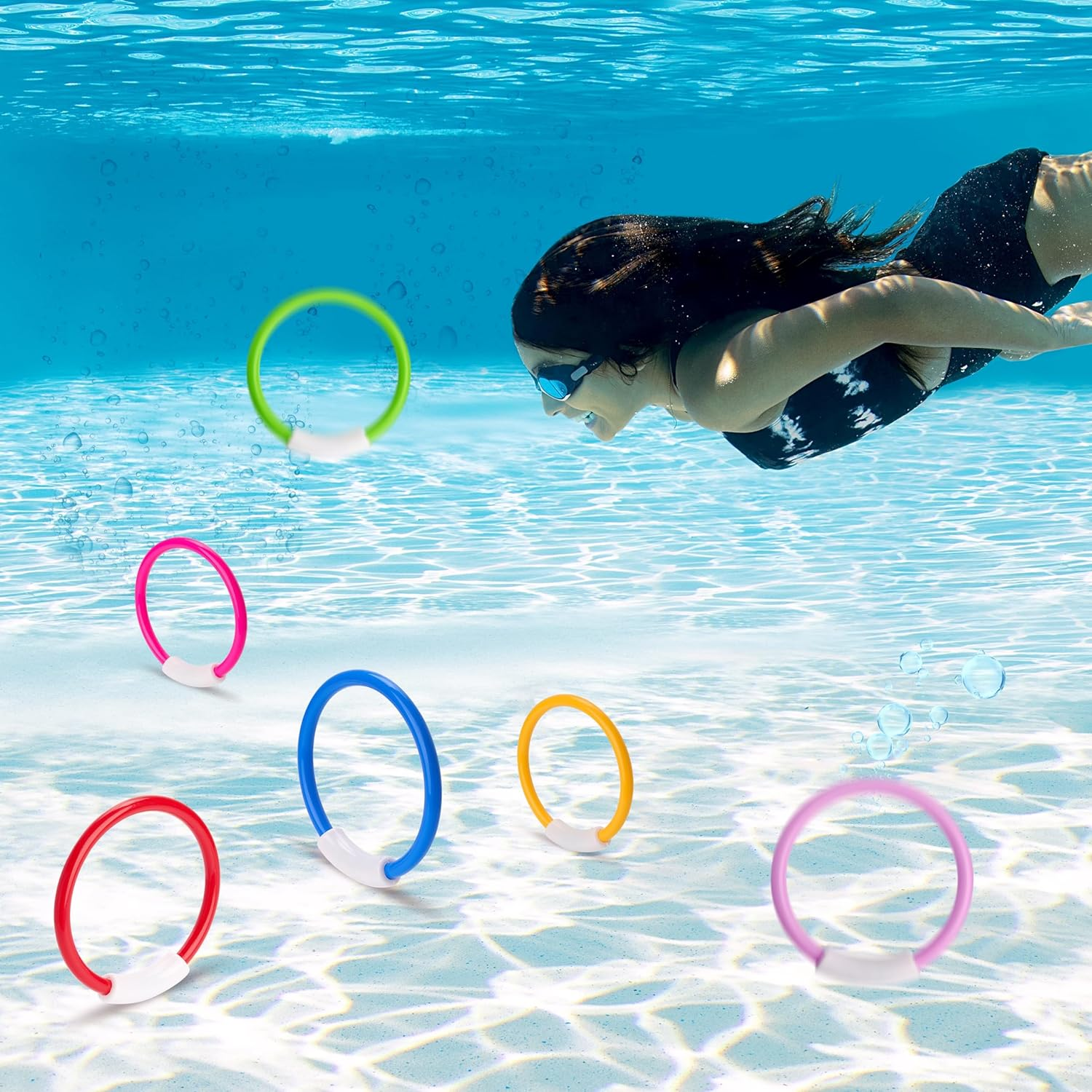 JOYIN Dive Rings Pool Toys, 8 Pcs Colorful Pool Rings for Kids, Underwater Training Swimming Diving Toy for Kids Gifts Summer Swim Water Fun Games image number 5