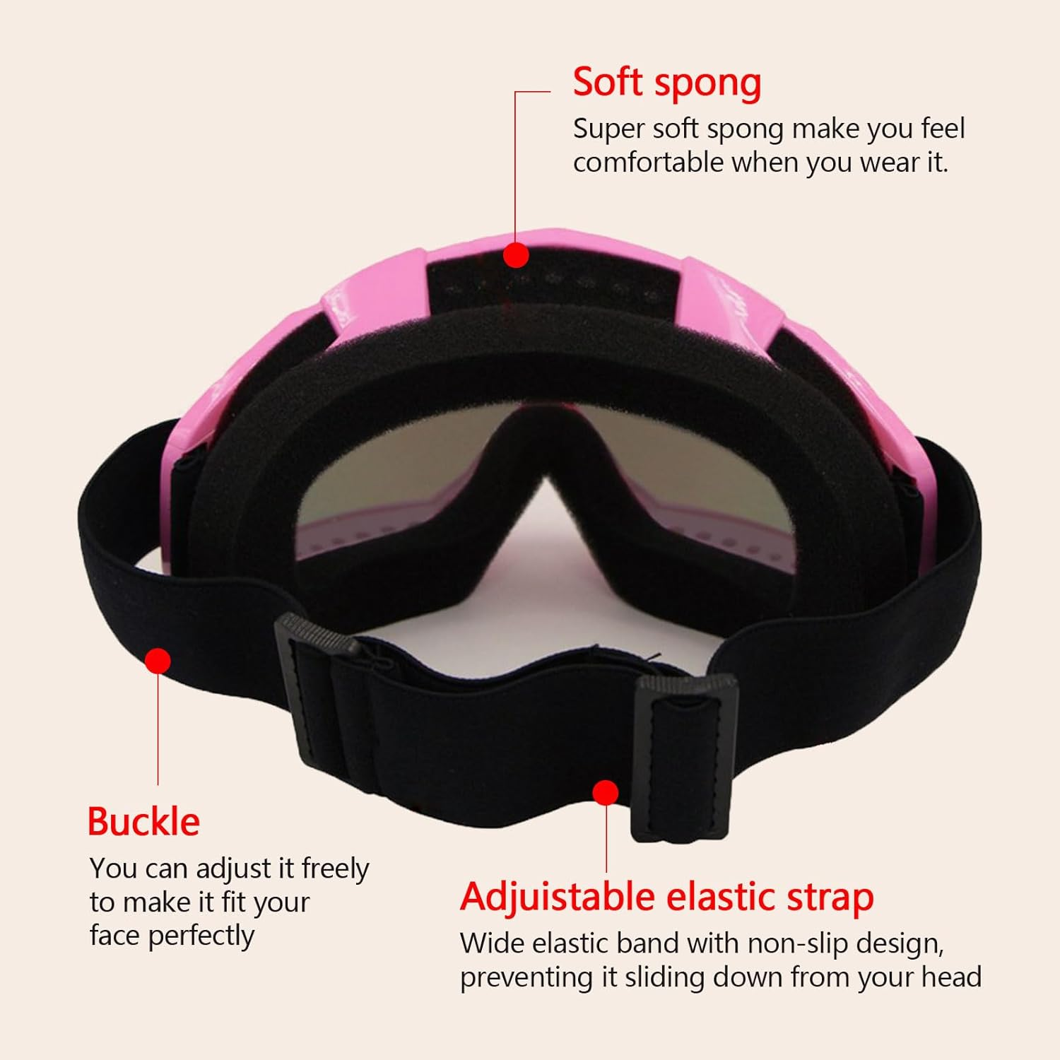 Motorcycle Goggles for Dirt Bike Safety Glasses - off Road Cycling, Ski, ATV, Racing - Windproof, Dustproof, Anti-Scratch, Anti-Fog, UV Protection - Pink - Ruibex image number 3