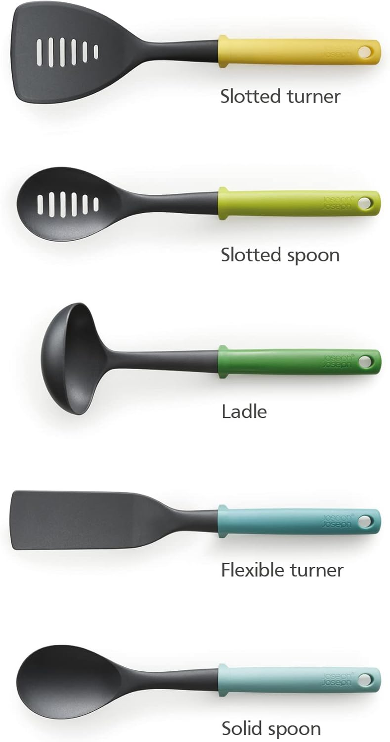 Joseph Joseph Duo 5-Piece Utensil Set with Integrated Tool Rest, Hygienic Cooking Kitchen Utensils Set for Use with Non-Stick Cookware, Opal