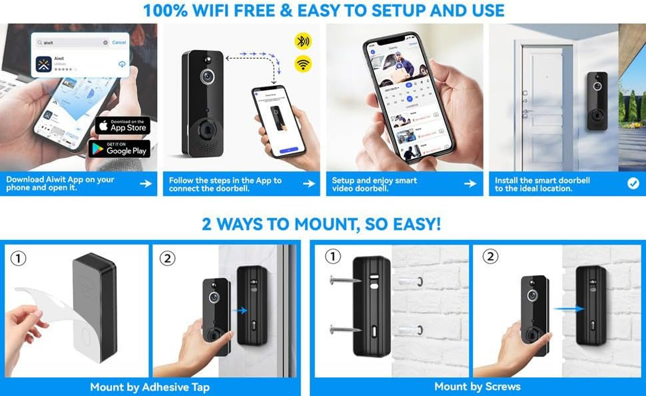Video Doorbell Camera Wireless with Chime, Video Door Bell with Wide-Angle Lens,Two Way Audio, PIR Motion Detection, Smart Doorbell Works with Night Vision and Cloud Storage image number 6
