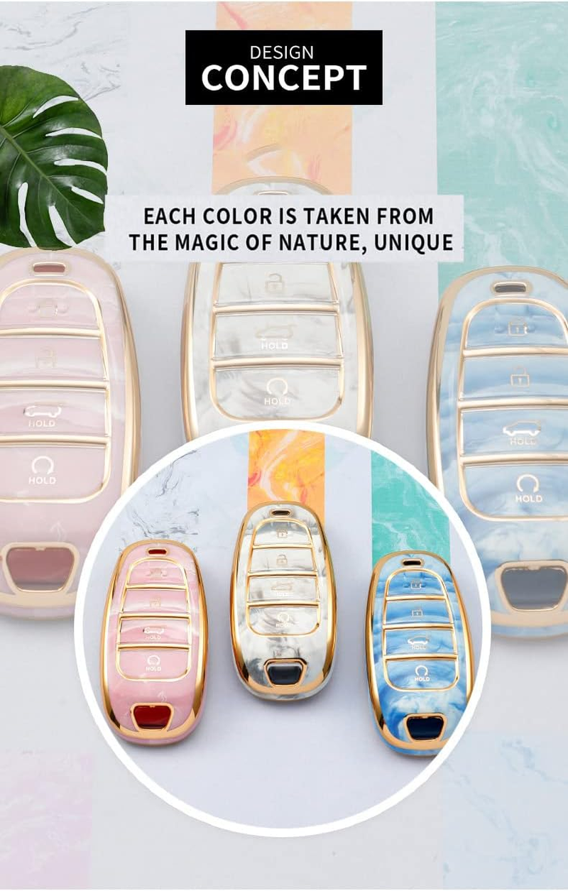 Ontto Tie-Dye TPU Car Key Fob Cover Fit for Hyundai Santa Fe Tucson 2022 Nexo NX4 Atos Prime Solaris 2021 4 Buttons Key Case Keyring Keychain Key Holder Key Shell Bag Accessories Blue image number 2