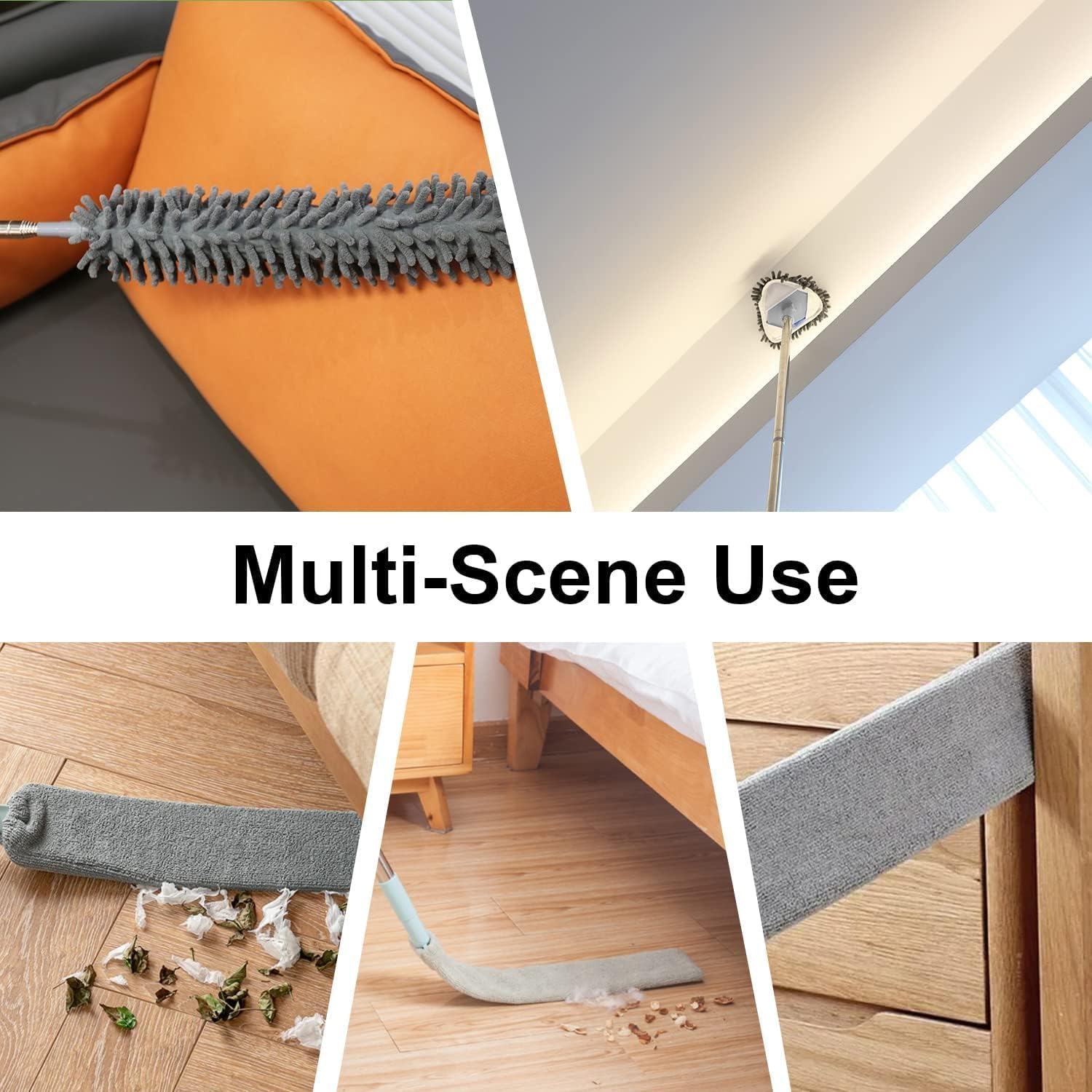 YVXUN Microfiber Duster,9 PCS Reusable Bendable Washable Ceiling Duster with 100" Extra Long Extension Pole for Cleaning Ceiling Fan,Cobweb,High Ceiling,Baseboards,Vents,Mirrors,Blinds,Furniture,Cars image number 4