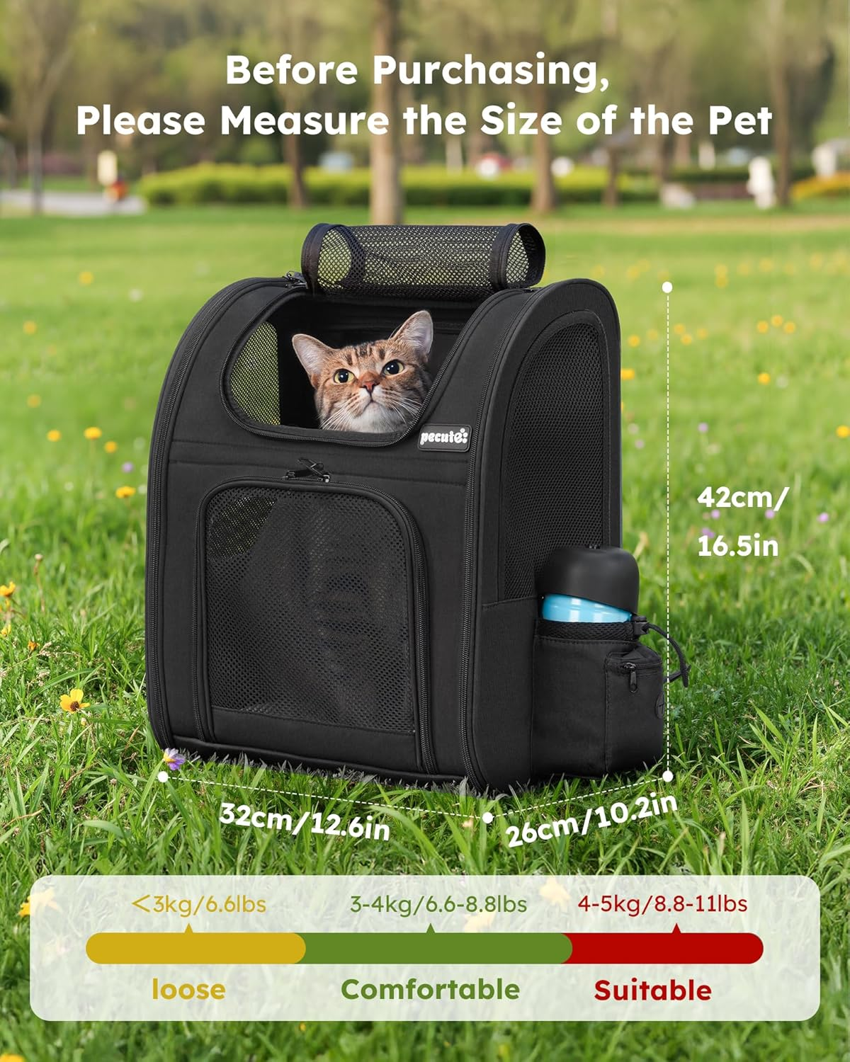 Pecute Cat Backpack with Breathable Mesh, Dog Backpack Carrier with Multi-Pockets, Cat Carrier Backpack Comfortable, Cat Backpack Carrier for Travel Hiking and Camping Black image number 3