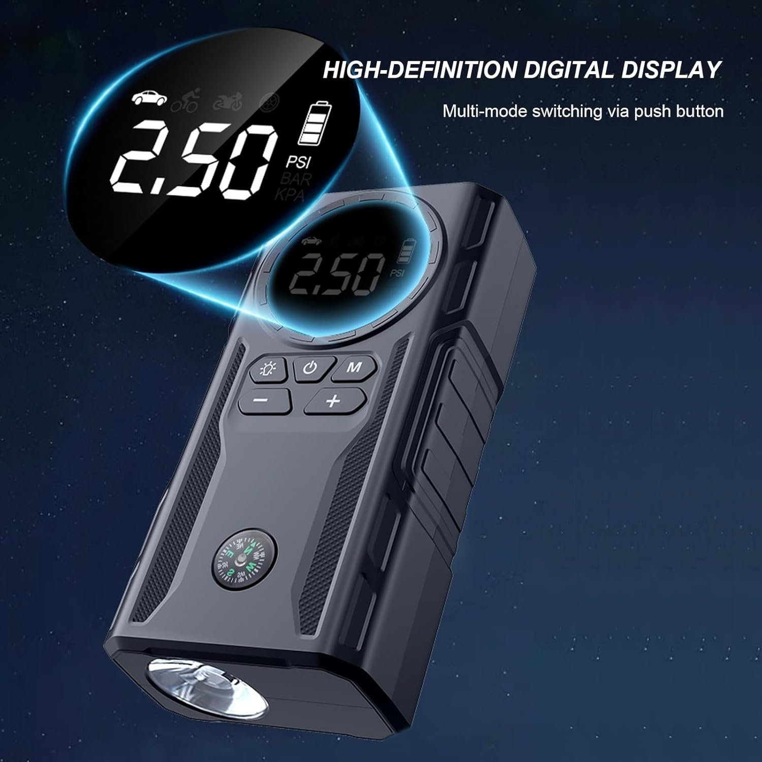 Jump Starter with Air Compressor: 600A Battery Jumper Starter Portable for up to 7L Gas and 4L Diesel Engines, 39800Mah Tire Inflator with USB Ports, Multifunctional Portable Digital Display Car image number 2