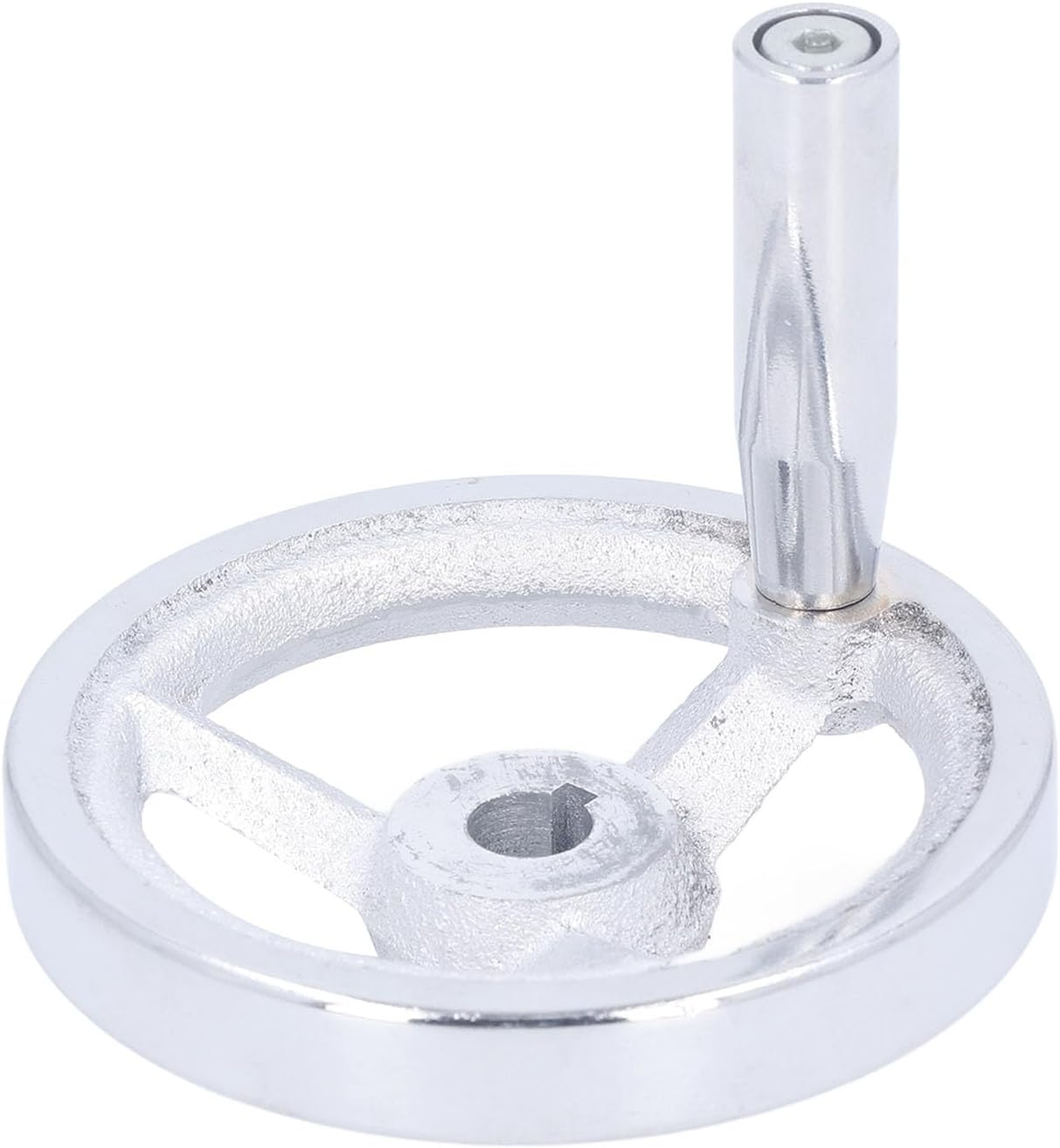 3 Spoke Hand Wheel, 100Mm Diameter Machine Tool Handwheel with Revolving Handle, Cast Iron Chrome Plated Handwheel for Milling Lathes, round Metal Hand Wheel