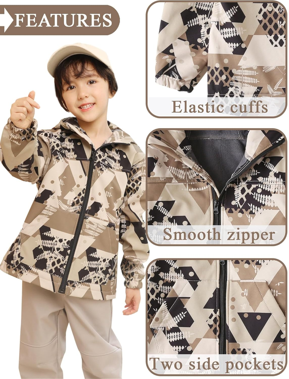 FEOYA - Toddler Kid Boys Girls Windproof Hooded Jacket with Pants Fleece Lined Waterproof Jacket Coat Trousers Child Winter Outfit Rain Suit Cute Printed Outwear 1-6 Years