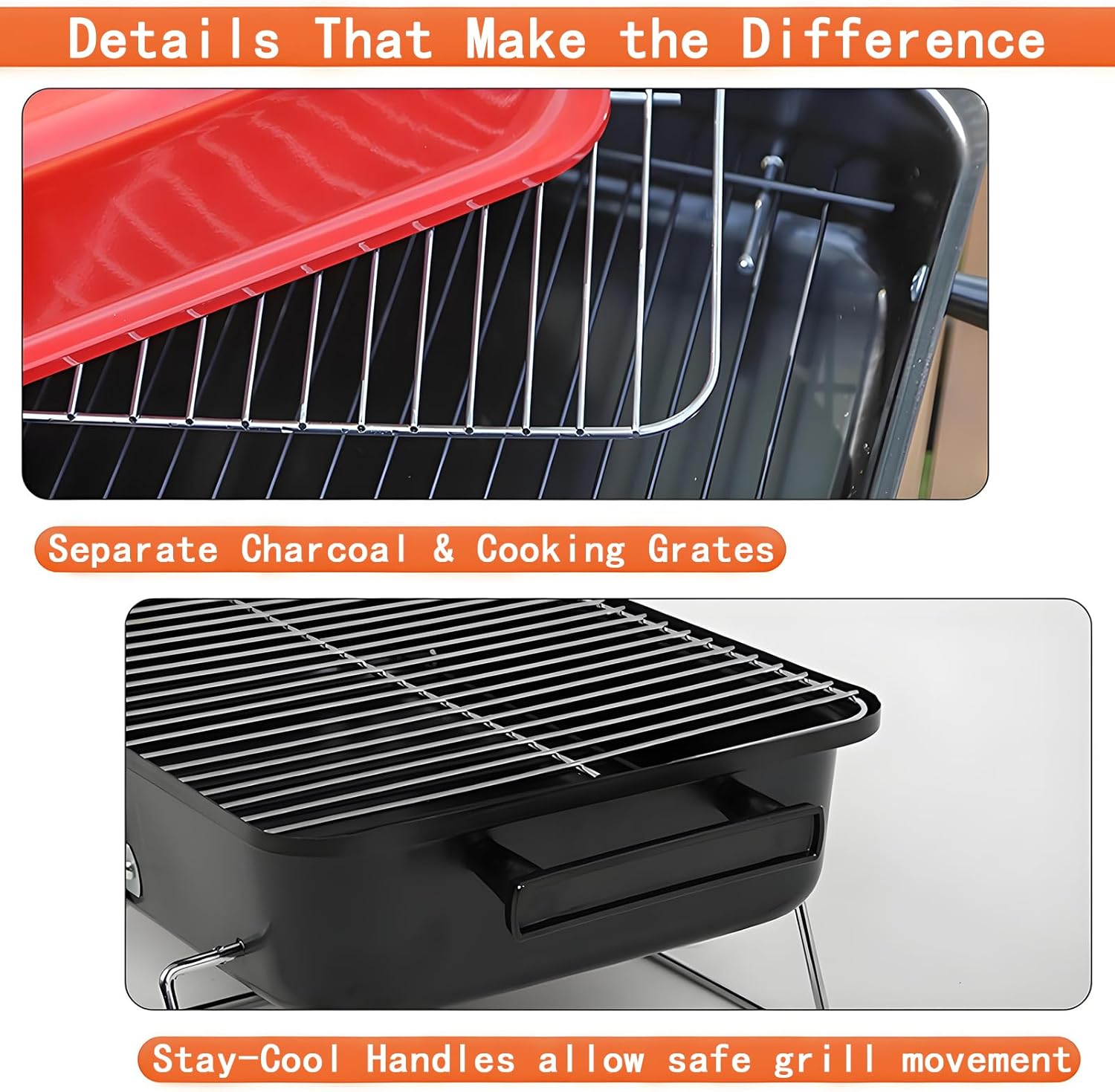 Portable Charcoal Grill, Folding Tabletop Barbecue Smoker with Lid, Small BBQ Grill for Outdoor Cooking Backyard Camping Picnics image number 3