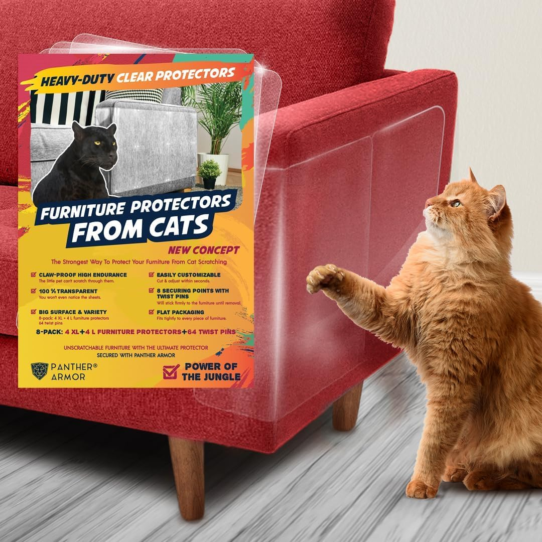 Panther Armor Furniture Protectors from Cat Scratch - 8(Eight)-Pack - Couch Guards for Cats - 4-Pack XL 17"L 12"W + 4-Pack Large 17"L 10"W Cat Scratch Deterrent - Couch Corner Cat Scratch Repellent image number 2